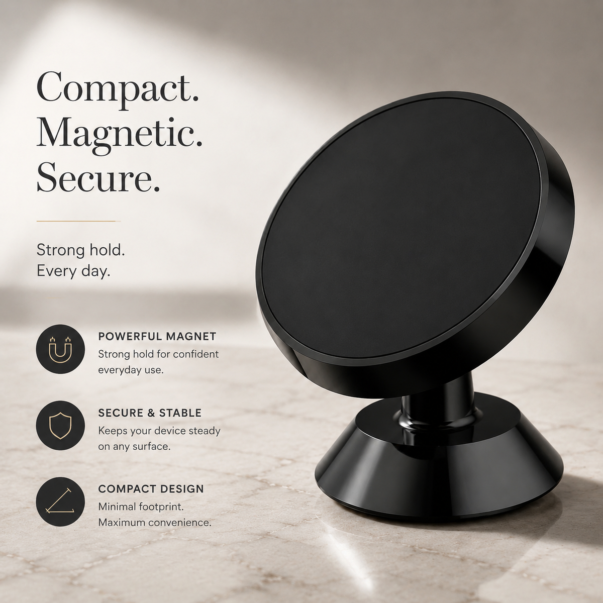 Premium Magnetic Car Phone Holder Strong Magnet Dashboard Air Vent Mount 360° Rotating GPS Navigation Hands-Free Phone Stand Compact Adjustable