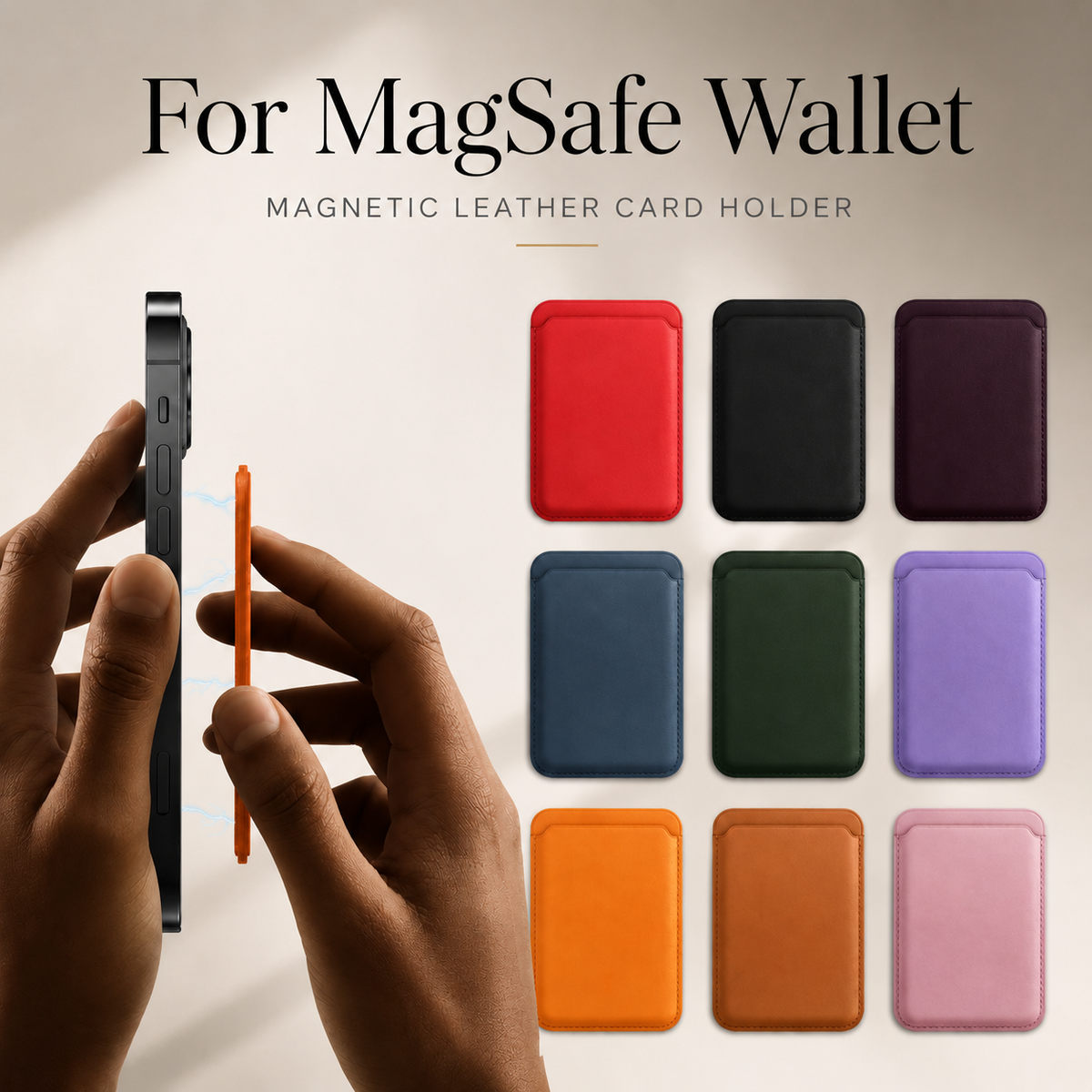 Premium Magnetic Leather Wallet MagSafe Card Holder RFID Blocking Slim Wallet Strong Magnetic Attachment Anti Scratch Leather Card Case iPhone
