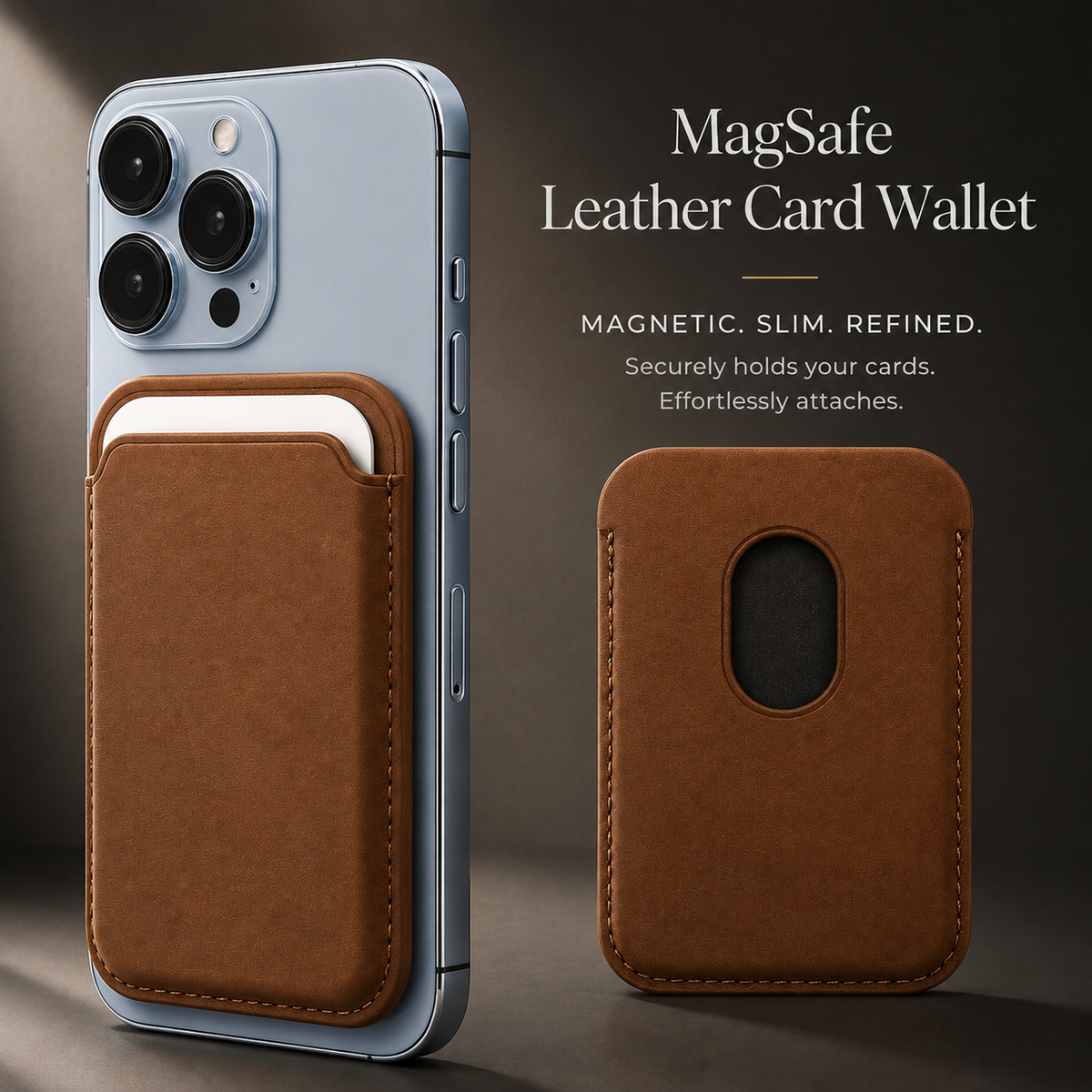Premium Magnetic Leather Wallet MagSafe Card Holder RFID Blocking Slim Wallet Strong Magnetic Attachment Anti Scratch Leather Card Case iPhone