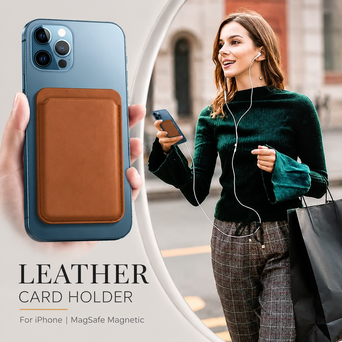 Premium Magnetic Leather Wallet MagSafe Card Holder RFID Blocking Slim Wallet Strong Magnetic Attachment Anti Scratch Leather Card Case iPhone