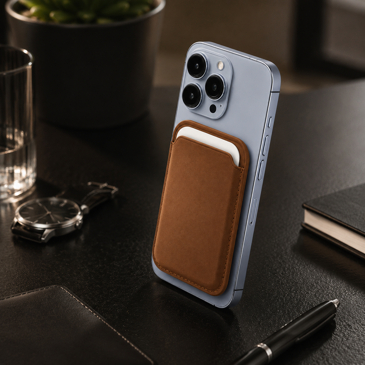 Premium Magnetic Leather Wallet MagSafe Card Holder RFID Blocking Slim Wallet Strong Magnetic Attachment Anti Scratch Leather Card Case iPhone