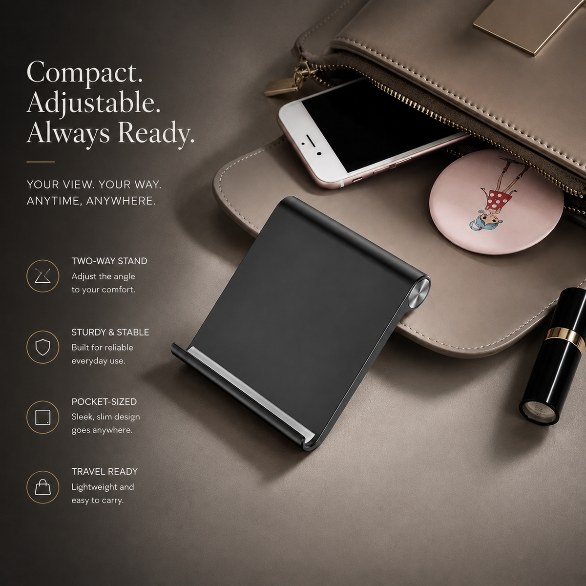 Premium Magnetic Phone Holder Stand Adjustable Foldable Desk Phone Stand Anti Slip Mobile Phone Holder Ergonomic Viewing Stand iPhone Compatible