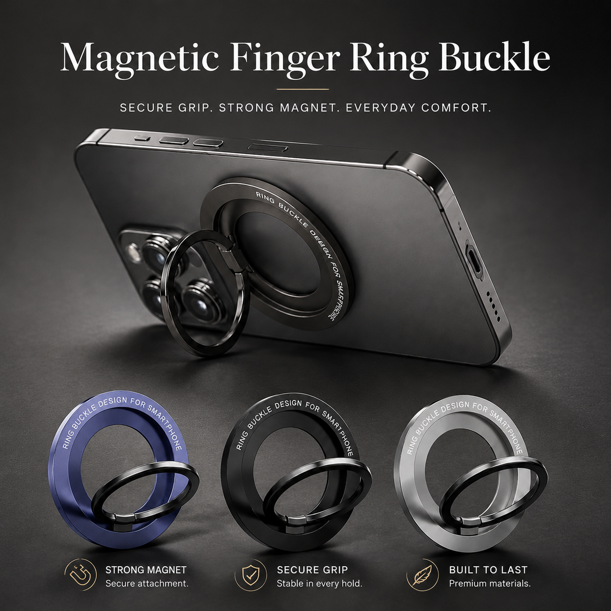 Premium Magnetic Phone Ring Holder MagSafe Phone Grip 360° Rotating Foldable Stand Detachable Magnetic Finger Holder Kickstand Slim iPhone Compatible