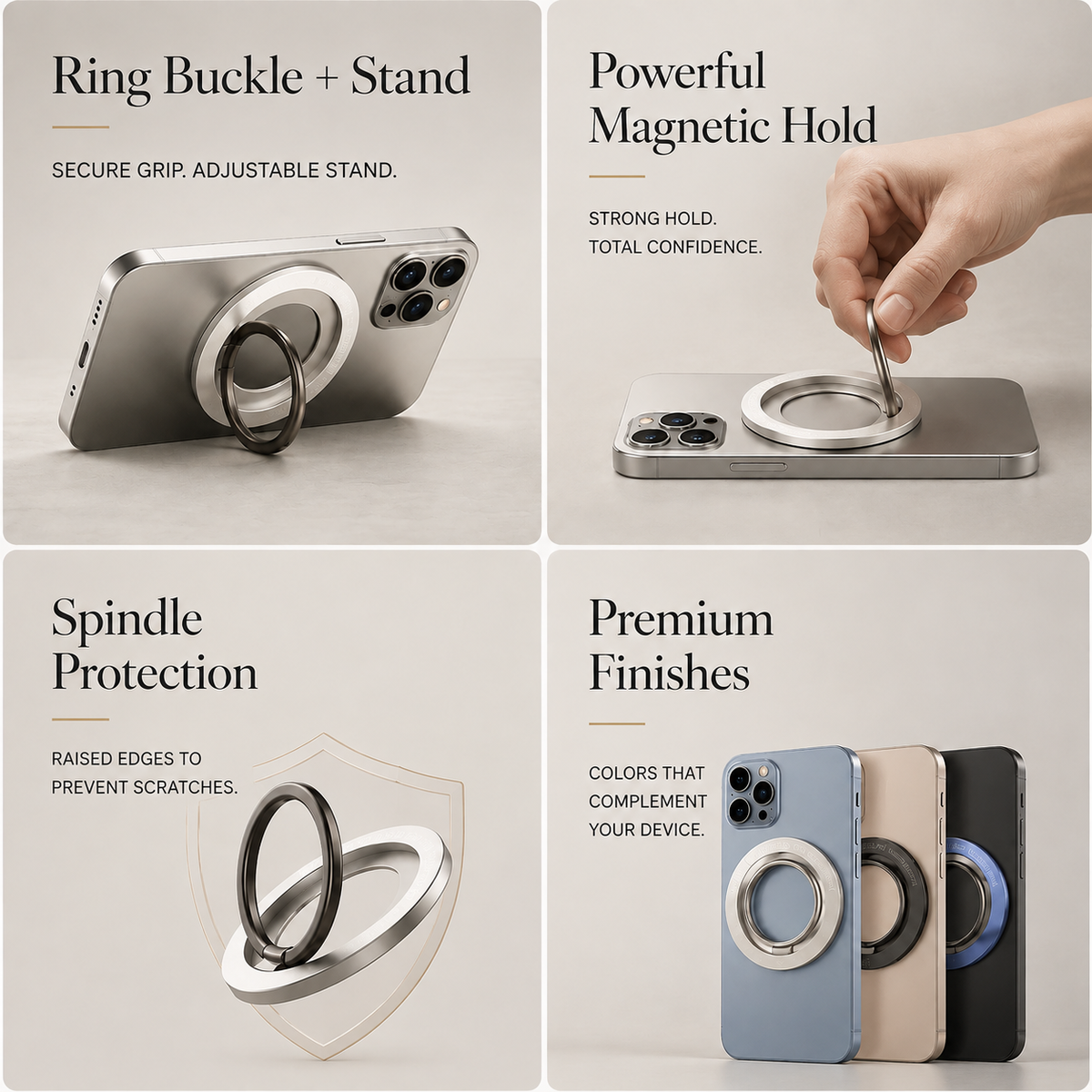 Premium Magnetic Phone Ring Holder MagSafe Phone Grip 360° Rotating Foldable Stand Detachable Magnetic Finger Holder Kickstand Slim iPhone Compatible