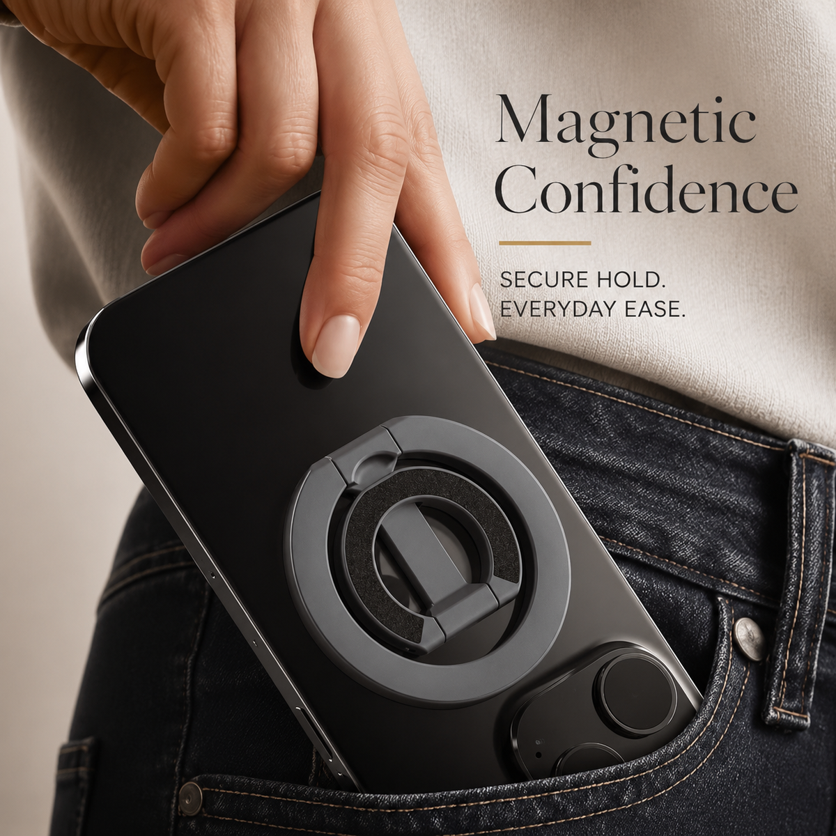 Premium Magnetic Ring Holder MagSafe Phone Grip Stand Double-Sided Magnetic Finger Ring Holder Dual Magnet Kickstand Compatible with iPhone