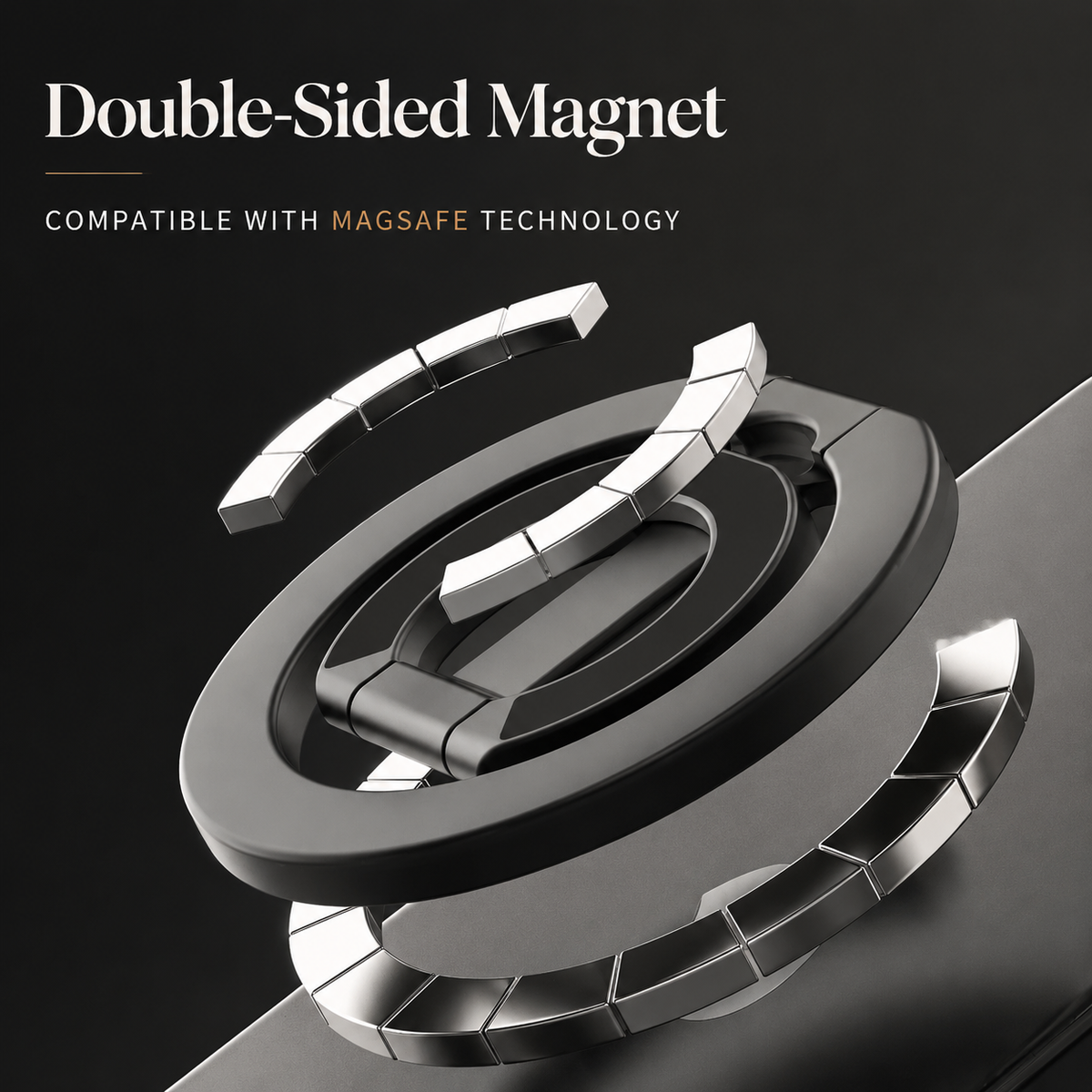Premium Magnetic Ring Holder MagSafe Phone Grip Stand Double-Sided Magnetic Finger Ring Holder Dual Magnet Kickstand Compatible with iPhone
