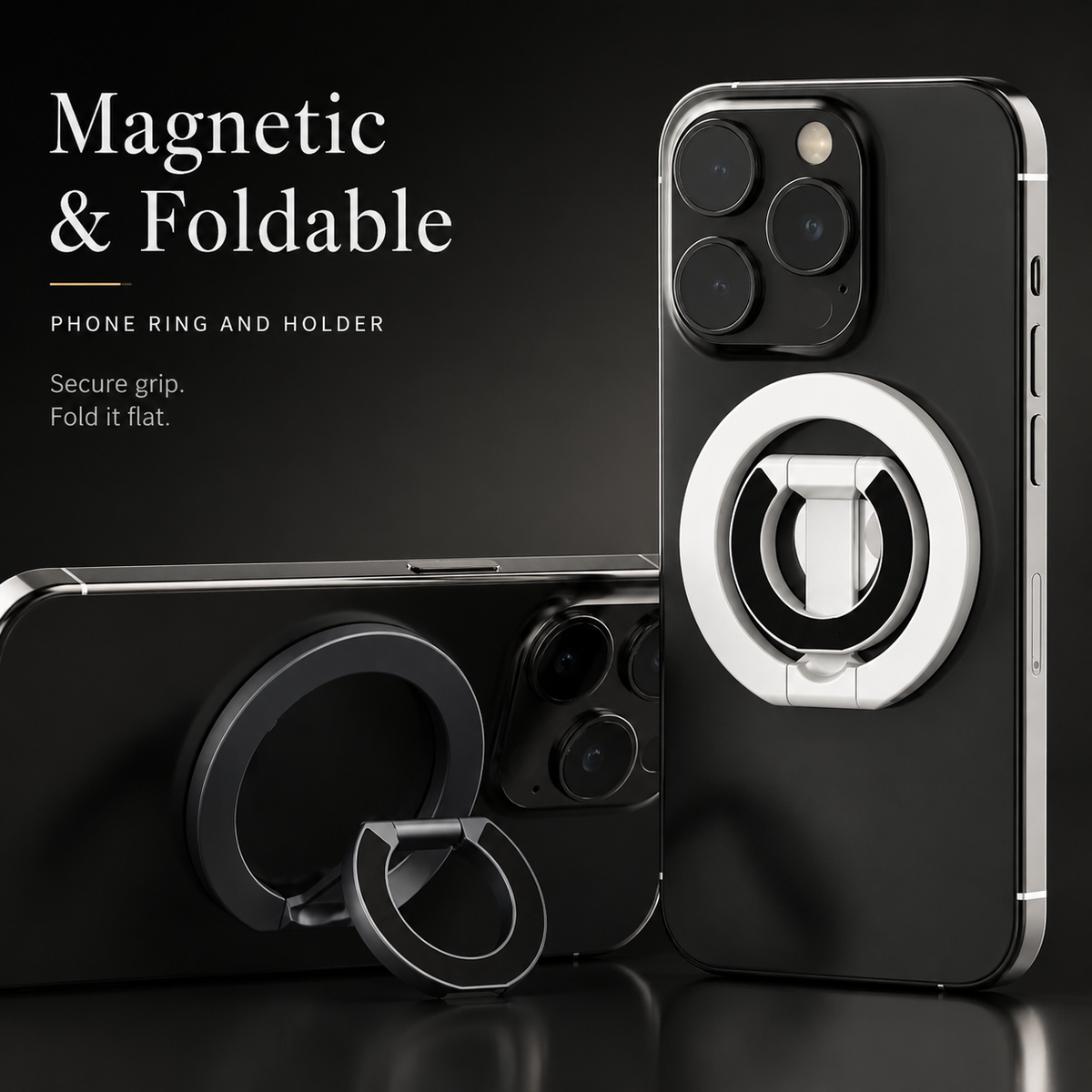 Premium Magnetic Ring Holder MagSafe Phone Grip Stand Double-Sided Magnetic Finger Ring Holder Dual Magnet Kickstand Compatible with iPhone