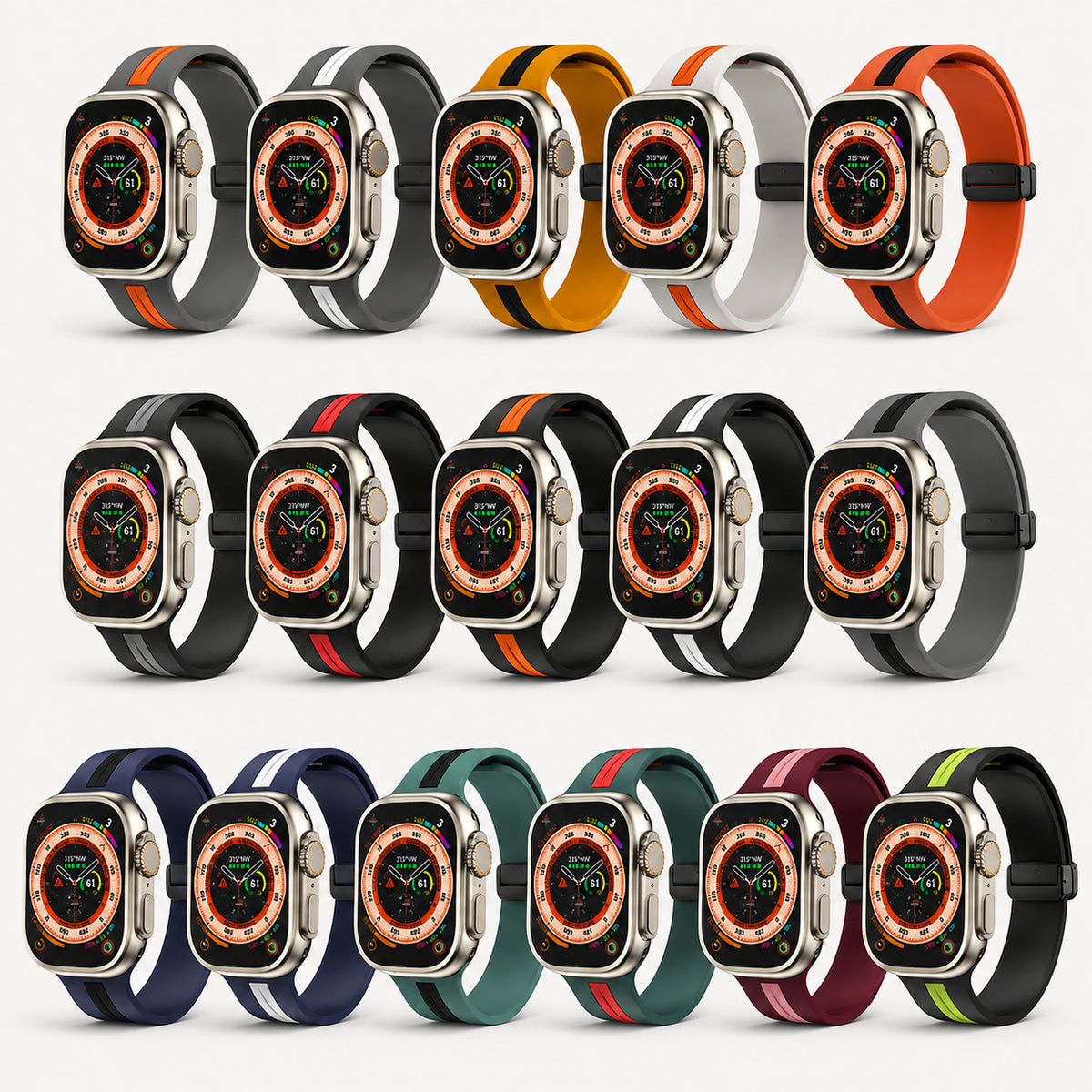 Premium Magnetic Silicone Smartwatch Strap Breathable Replacement Watch Band Adjustable Snap Closure Sweat Resistant Lightweight Sport Wristband Apple Watch