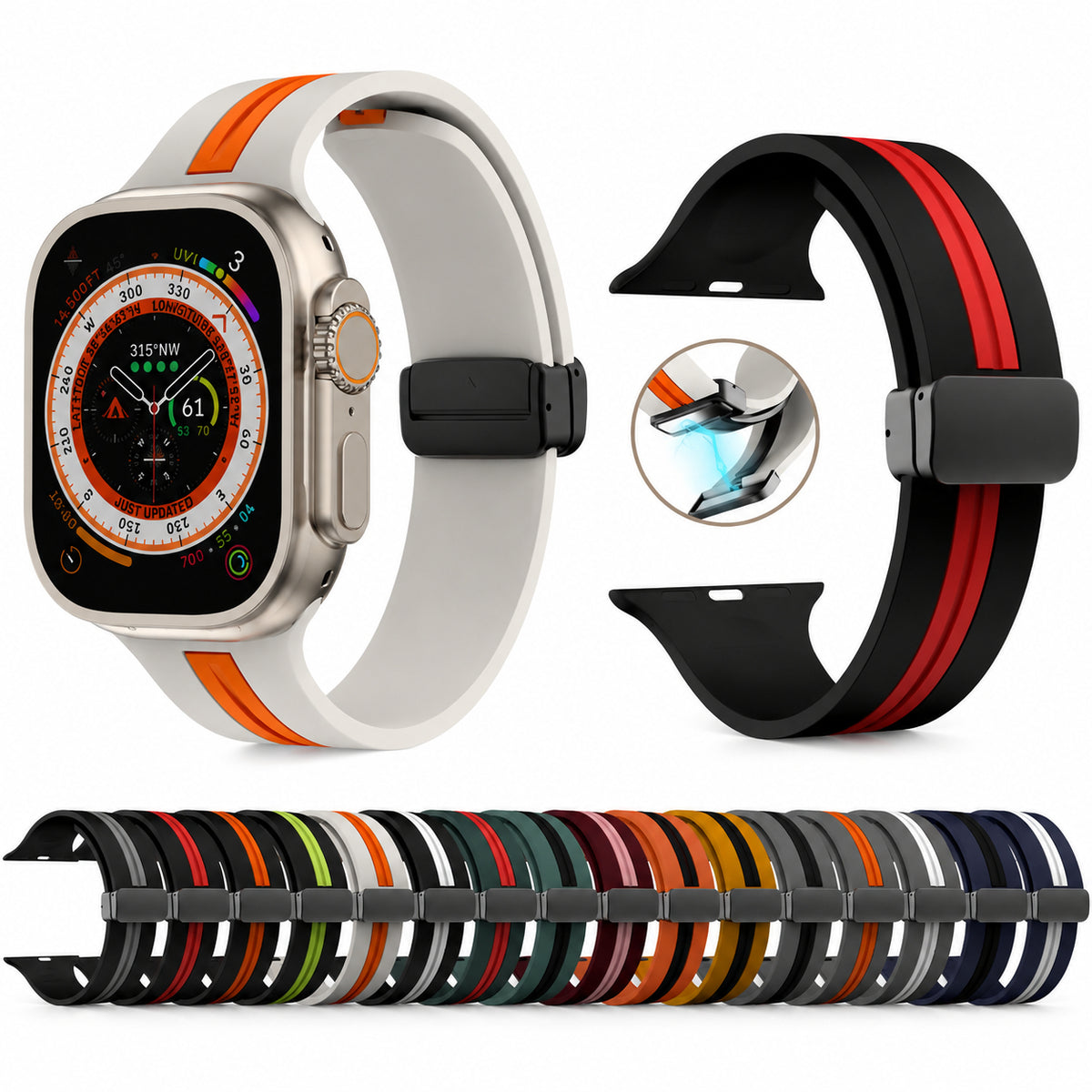Premium Magnetic Silicone Smartwatch Strap Breathable Replacement Watch Band Adjustable Snap Closure Sweat Resistant Lightweight Sport Wristband Apple Watch