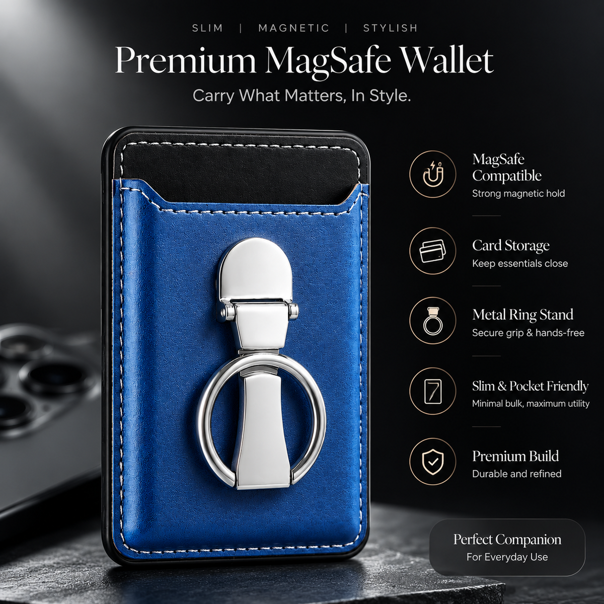Premium Magnetic Wallet Case MagSafe Card Holder Multiple Card Slots Foldable Ring Holder Kickstand Strong Magnetic Attachment PU Leather Slim iPhone Compatible