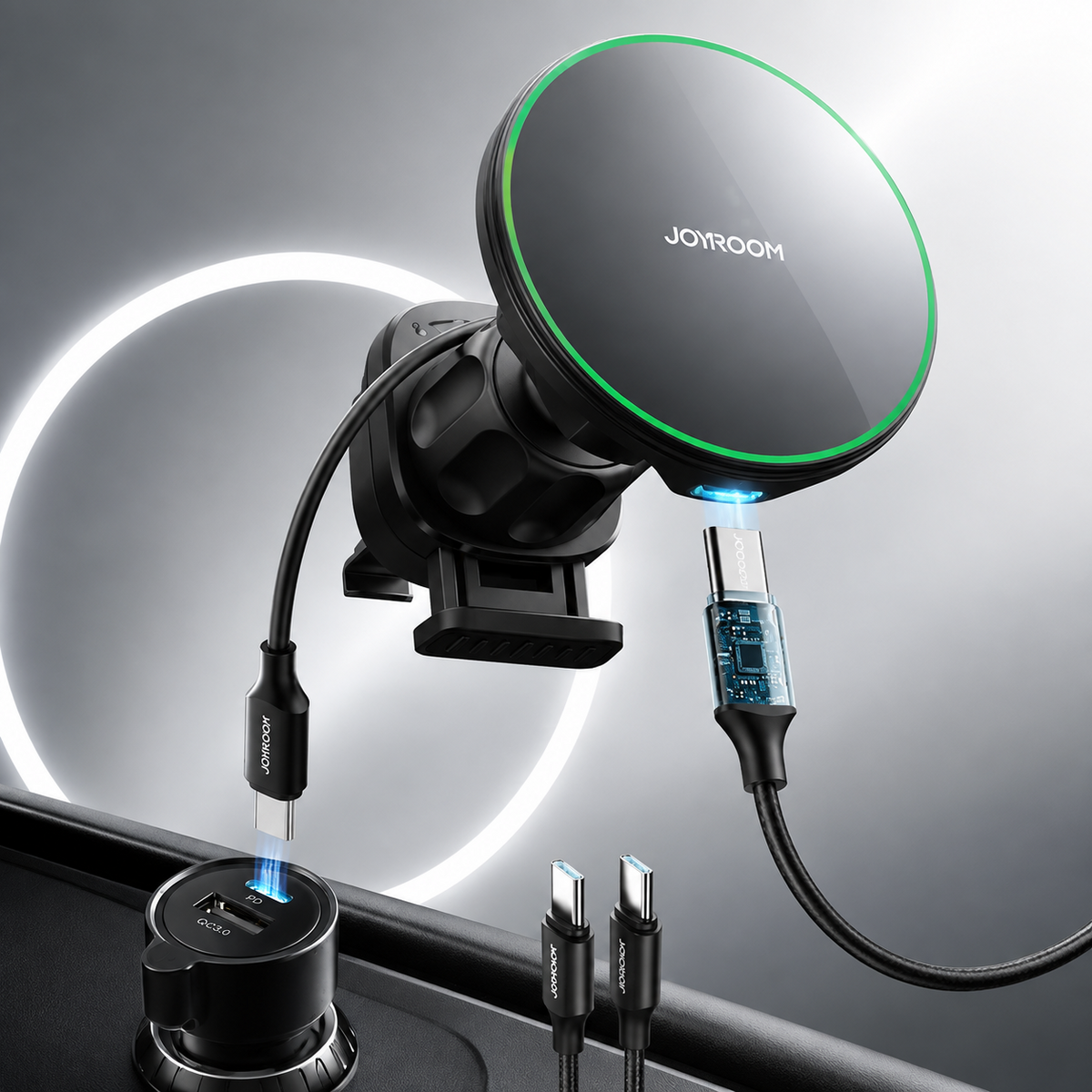 Premium Magnetic Wireless Car Phone Holder Fast Wireless Charging Car Mount 360° Rotating Dashboard Air Vent Mount MagSafe Compatible Compatible with iPhone