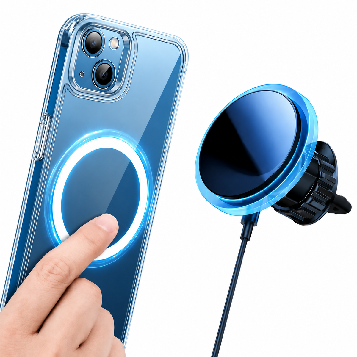 Premium Magnetic Wireless Car Phone Holder Fast Wireless Charging Car Mount 360° Rotating Dashboard Air Vent Mount MagSafe Compatible Compatible with iPhone