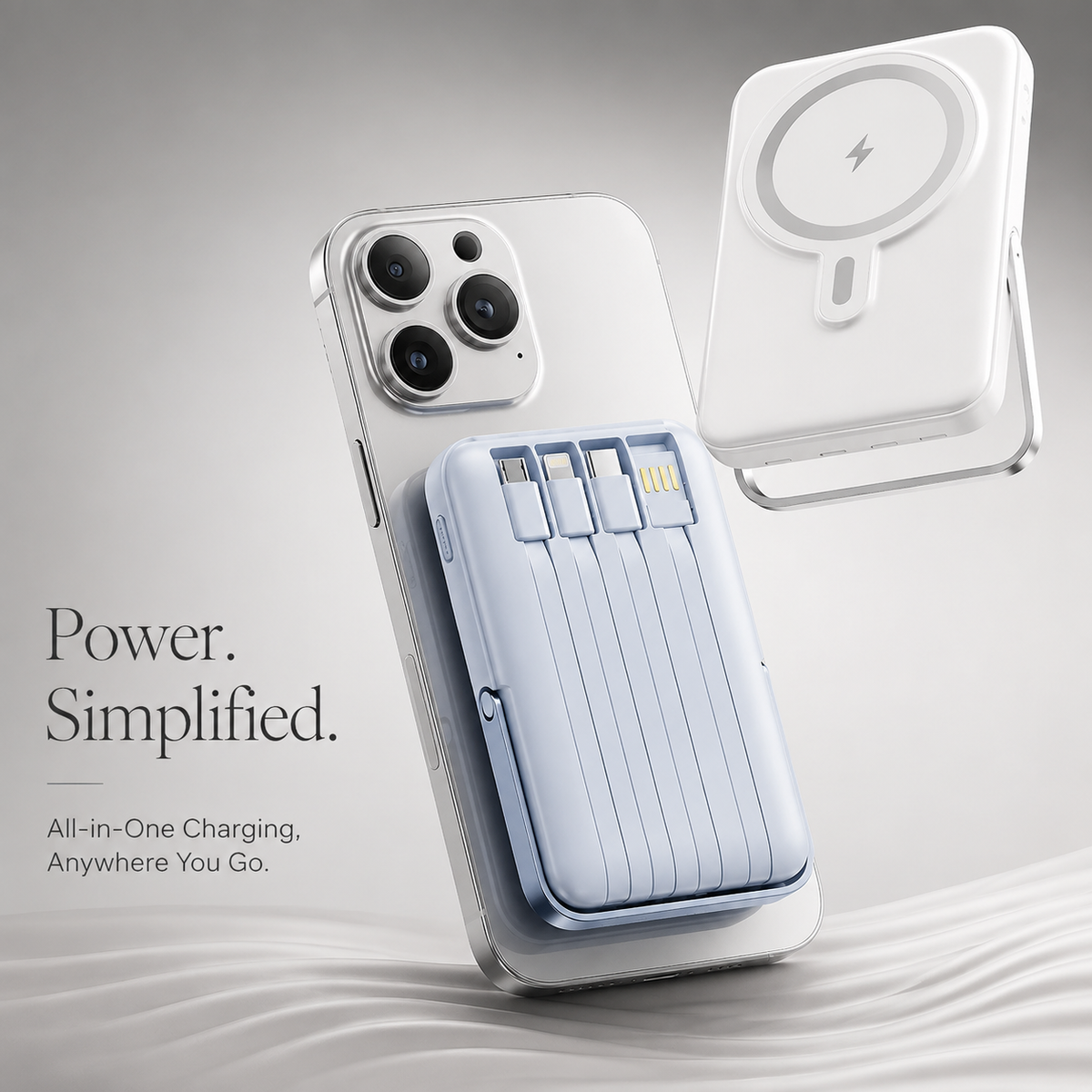 Premium Magnetic Wireless Power Bank 10,000mAh 22.5W Fast Charging Portable Battery Built-In Cable Wireless Charger Stand PD Compatible with iPhone