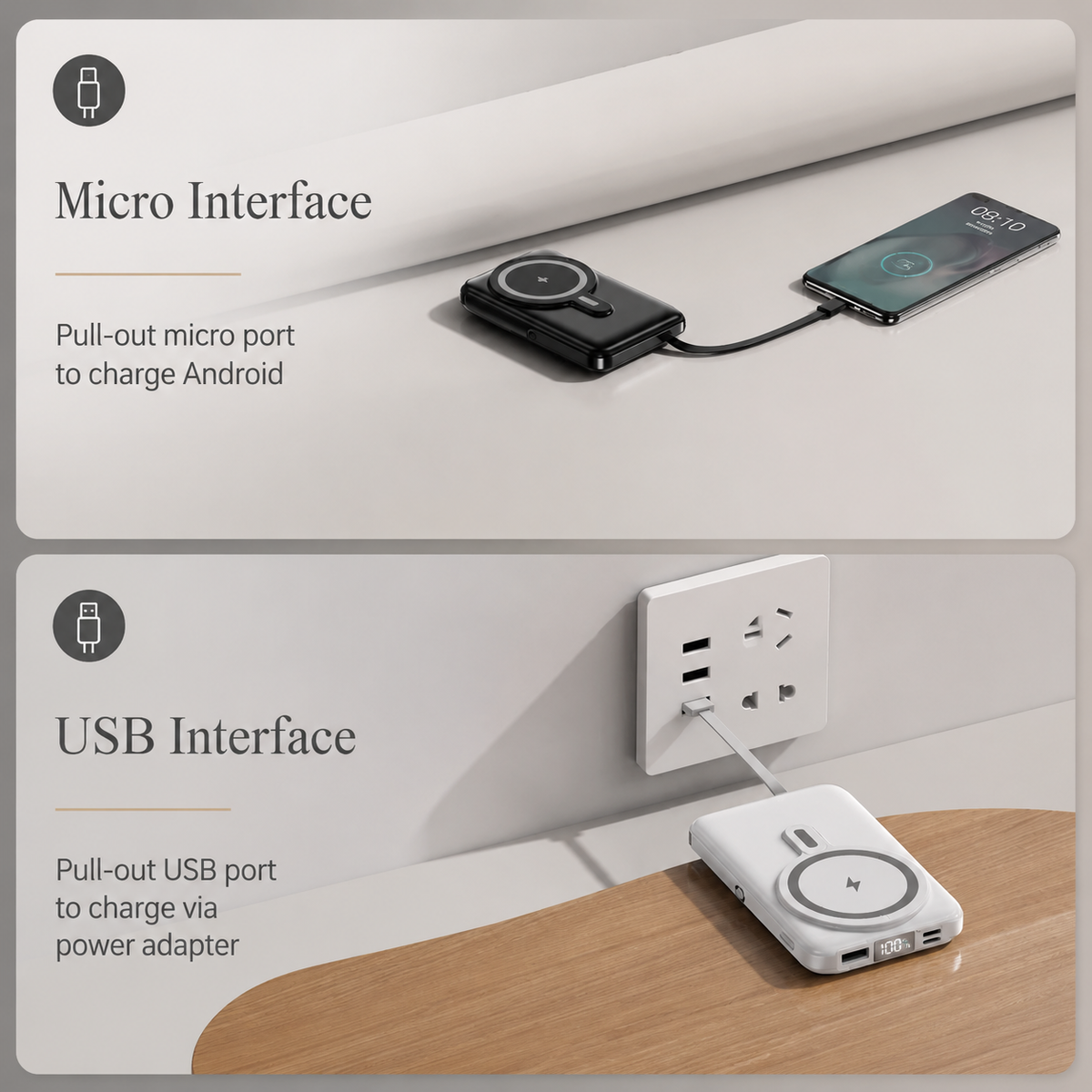 Premium Magnetic Wireless Power Bank 10,000mAh 22.5W Fast Charging Portable Battery Built-In Cable Wireless Charger Stand PD Compatible with iPhone
