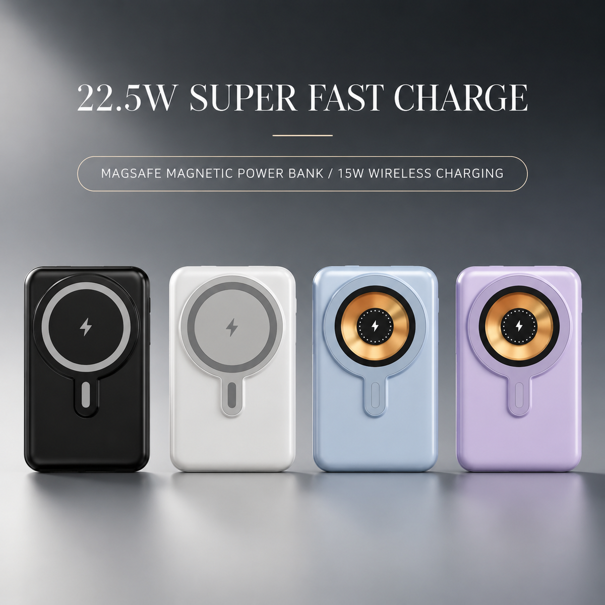Premium Magnetic Wireless Power Bank 10,000mAh 22.5W Fast Charging Portable Battery Built-In Cable Wireless Charger Stand PD Compatible with iPhone
