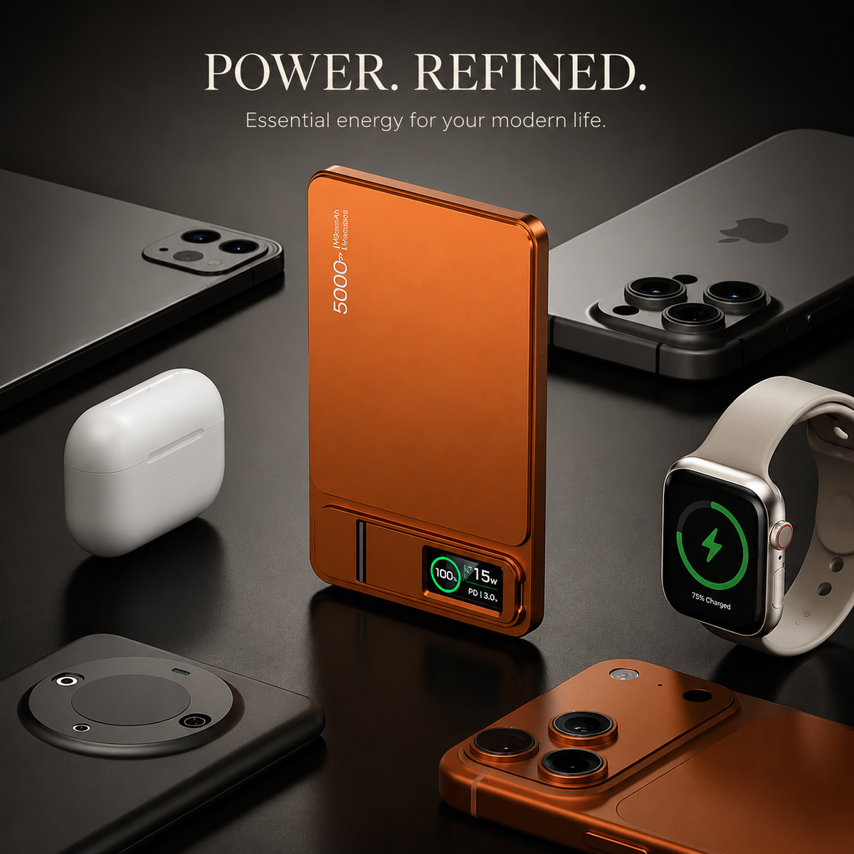 Premium Magnetic Wireless Power Bank Fast Charging Portable Battery Digital Display Metal Shell USB-C Wireless Charger Two-Way Charging Compatible with iPhone