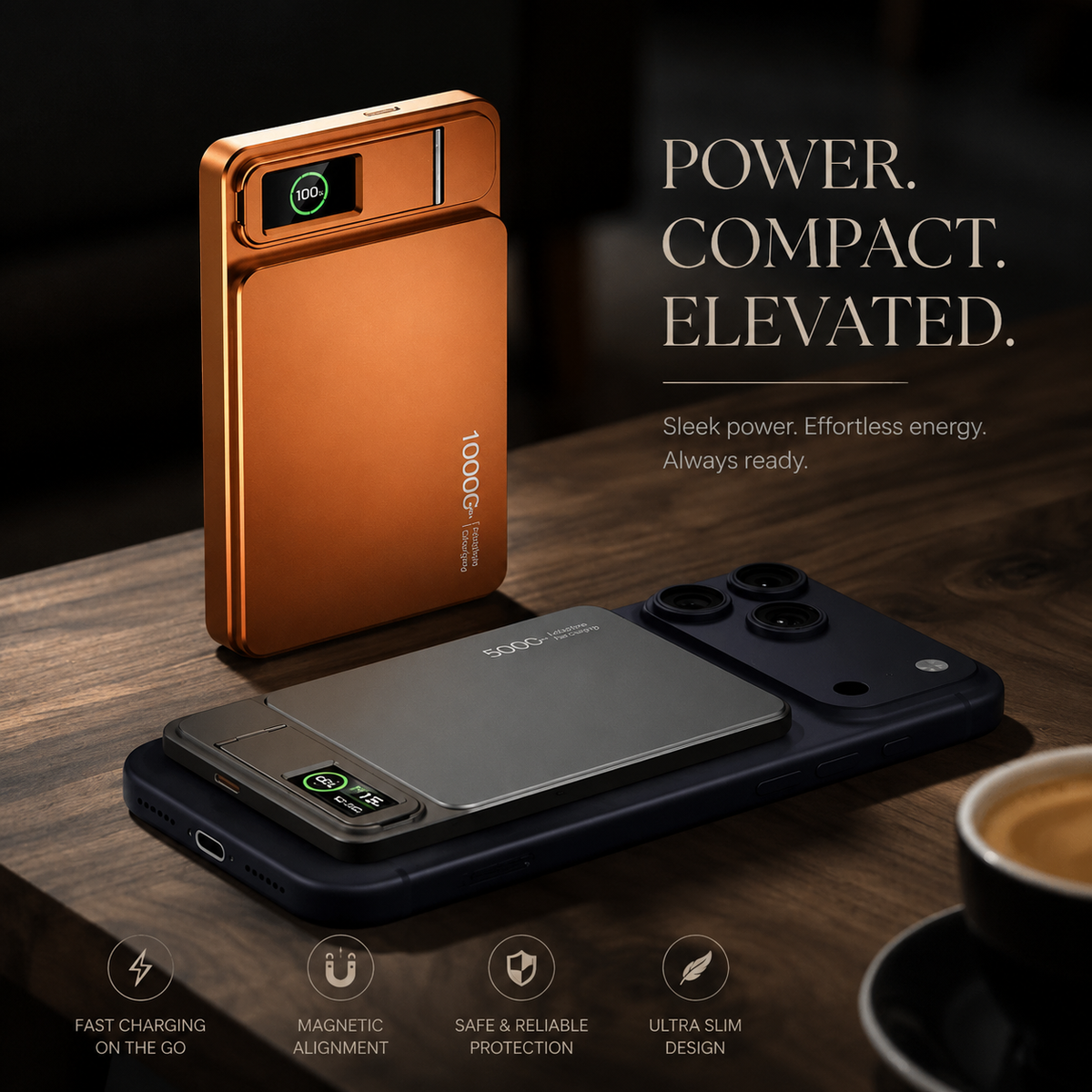 Premium Magnetic Wireless Power Bank Fast Charging Portable Battery Digital Display Metal Shell USB-C Wireless Charger Two-Way Charging Compatible with iPhone