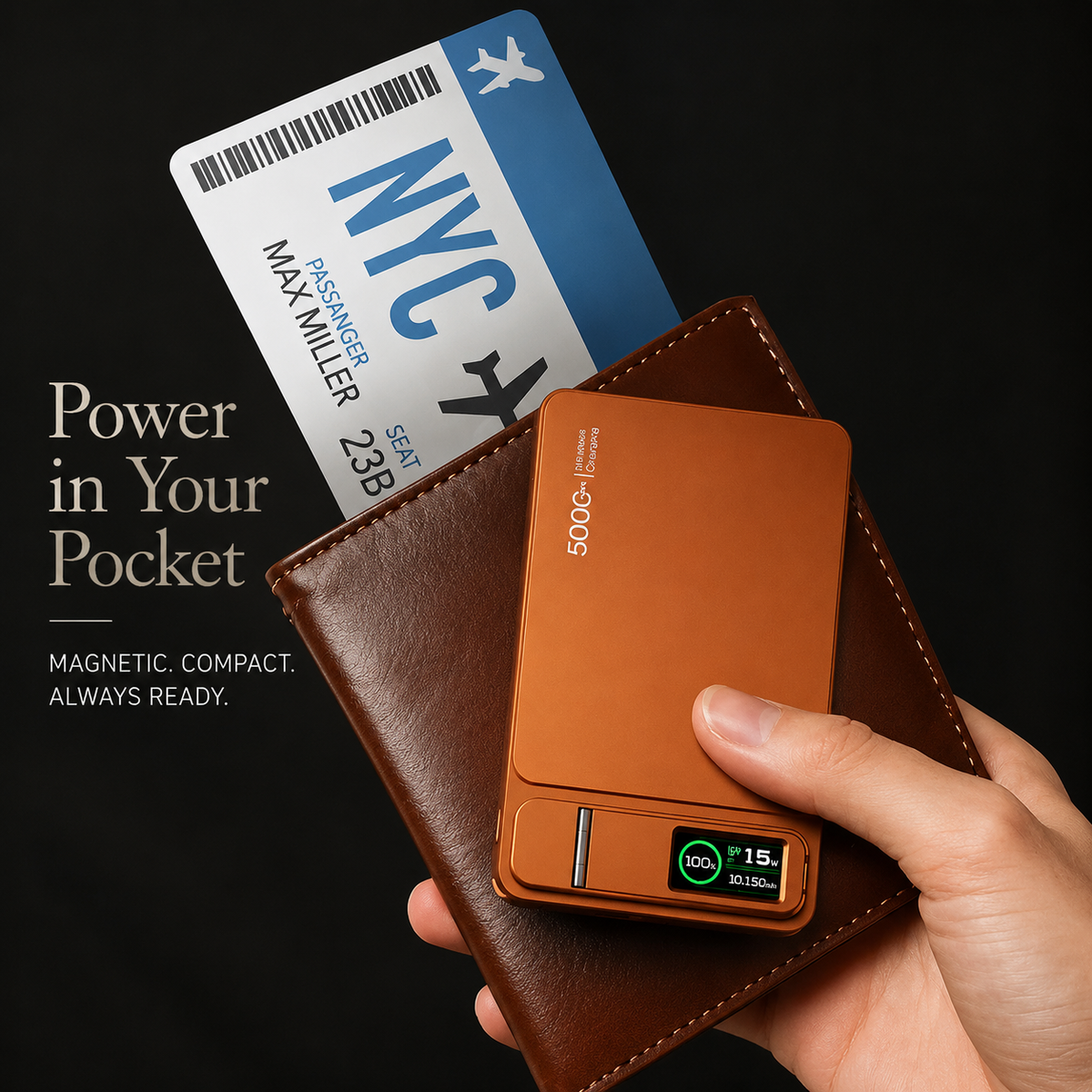 Premium Magnetic Wireless Power Bank Fast Charging Portable Battery Digital Display Metal Shell USB-C Wireless Charger Two-Way Charging Compatible with iPhone