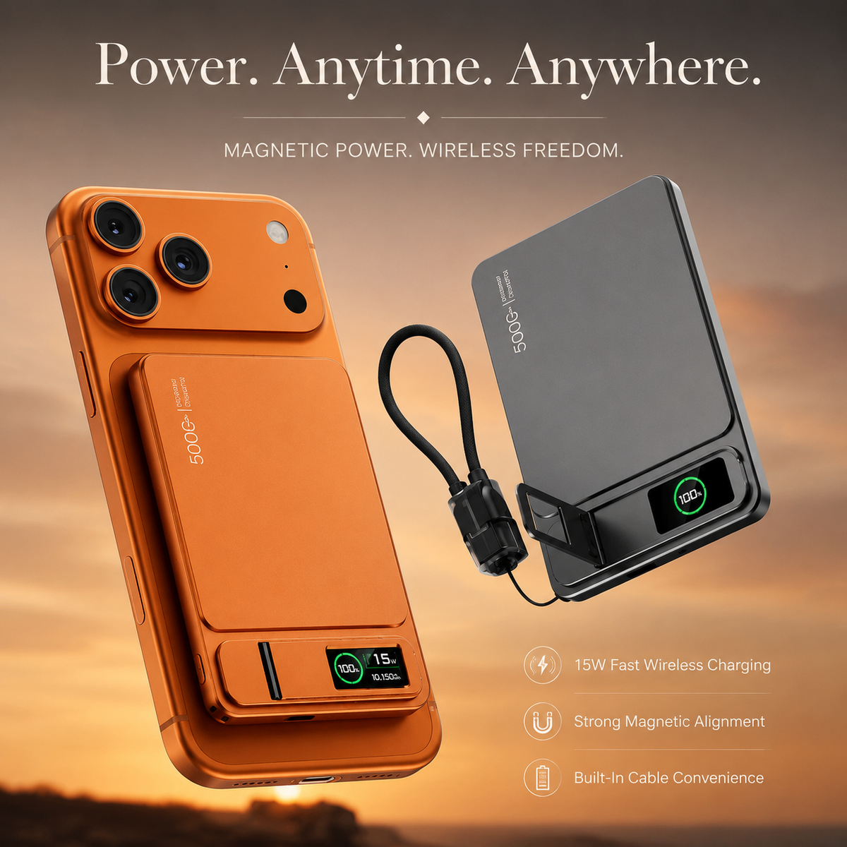 Premium Magnetic Wireless Power Bank Fast Charging Portable Battery Digital Display Metal Shell USB-C Wireless Charger Two-Way Charging Compatible with iPhone