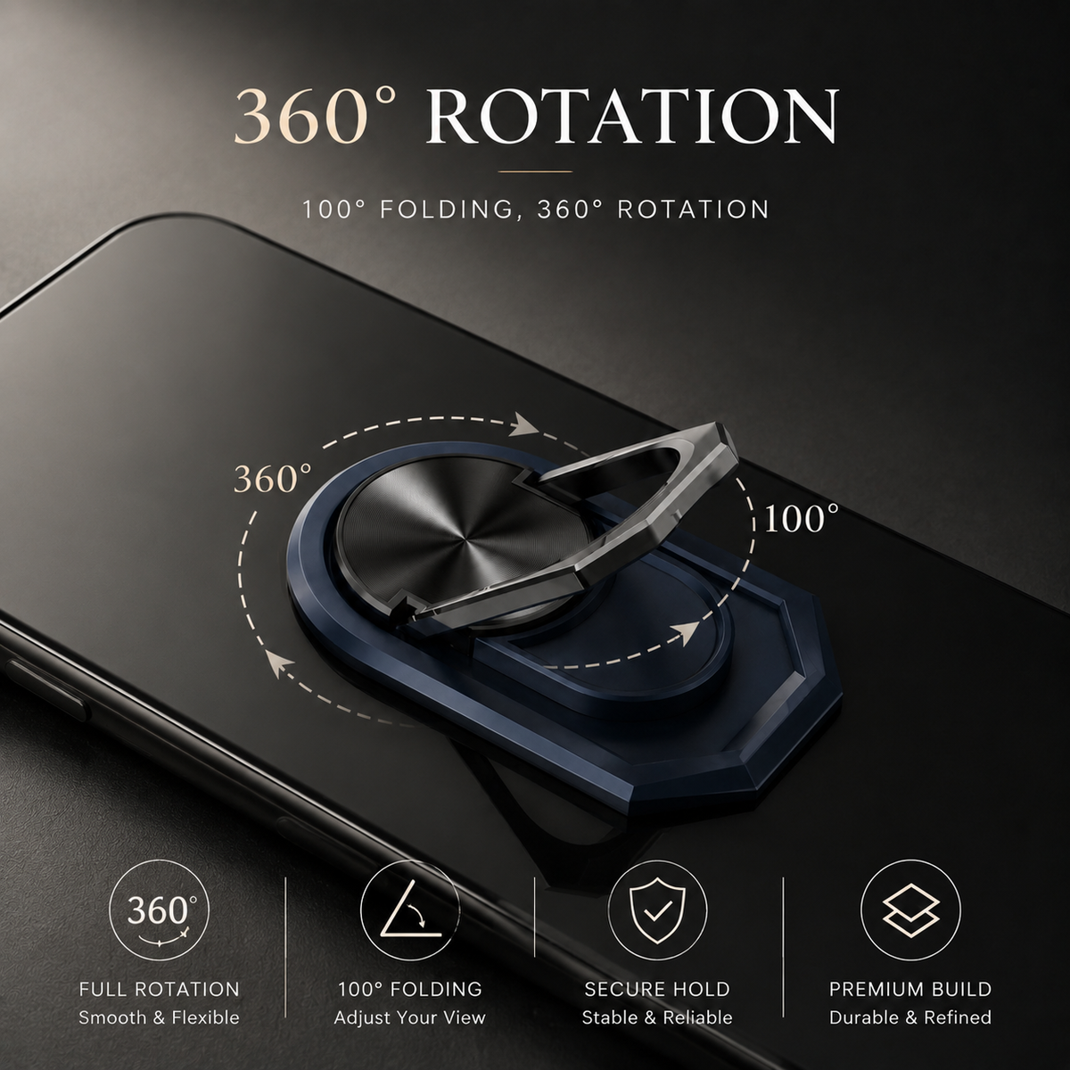 Premium Metal Finger Ring Phone Holder 180° Rotating Phone Grip Stand Foldable Kickstand Adhesive Smartphone Holder Zinc Alloy Slim iPhone