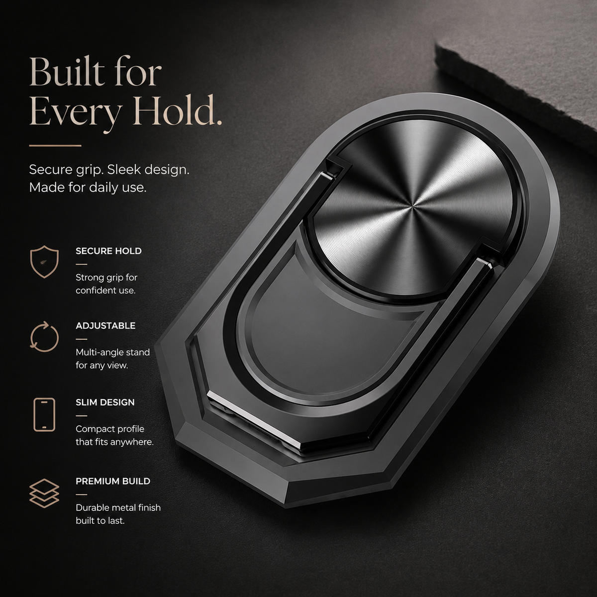 Premium Metal Finger Ring Phone Holder 180° Rotating Phone Grip Stand Foldable Kickstand Adhesive Smartphone Holder Zinc Alloy Slim iPhone