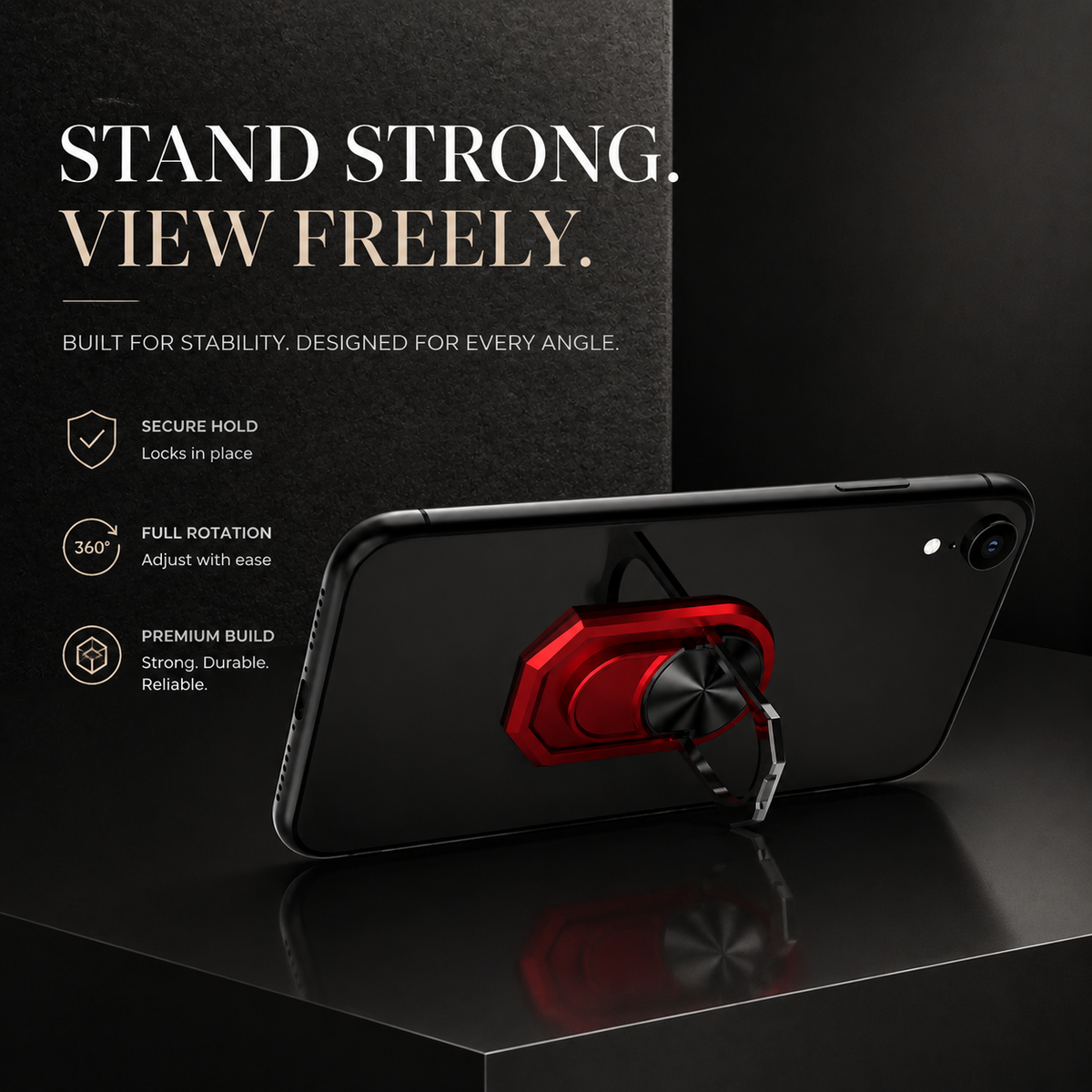 Premium Metal Finger Ring Phone Holder 180° Rotating Phone Grip Stand Foldable Kickstand Adhesive Smartphone Holder Zinc Alloy Slim iPhone