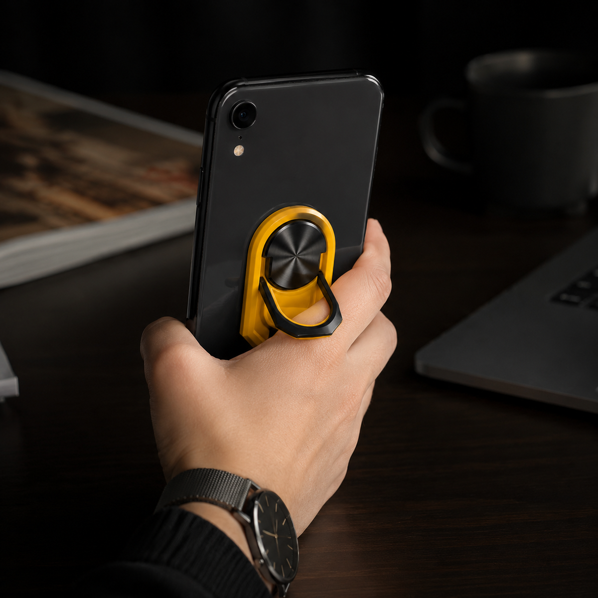 Premium Metal Finger Ring Phone Holder 180° Rotating Phone Grip Stand Foldable Kickstand Adhesive Smartphone Holder Zinc Alloy Slim iPhone
