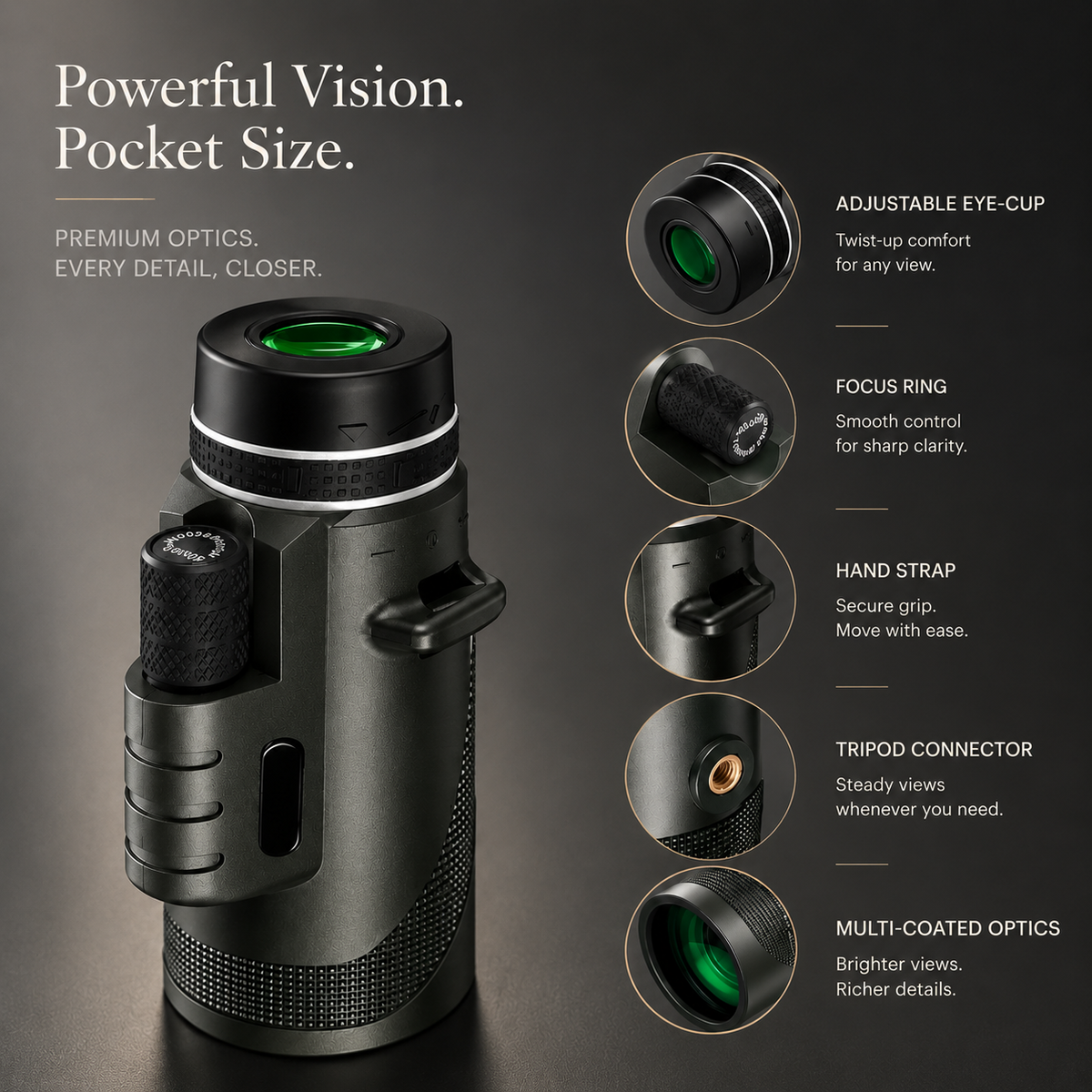 Premium Portable Zoom HD Monocular Telescope Long Range High Power Scope FMC BAK4 Optics Phone Adapter Tripod Water Resistant Outdoor Travel iPhone