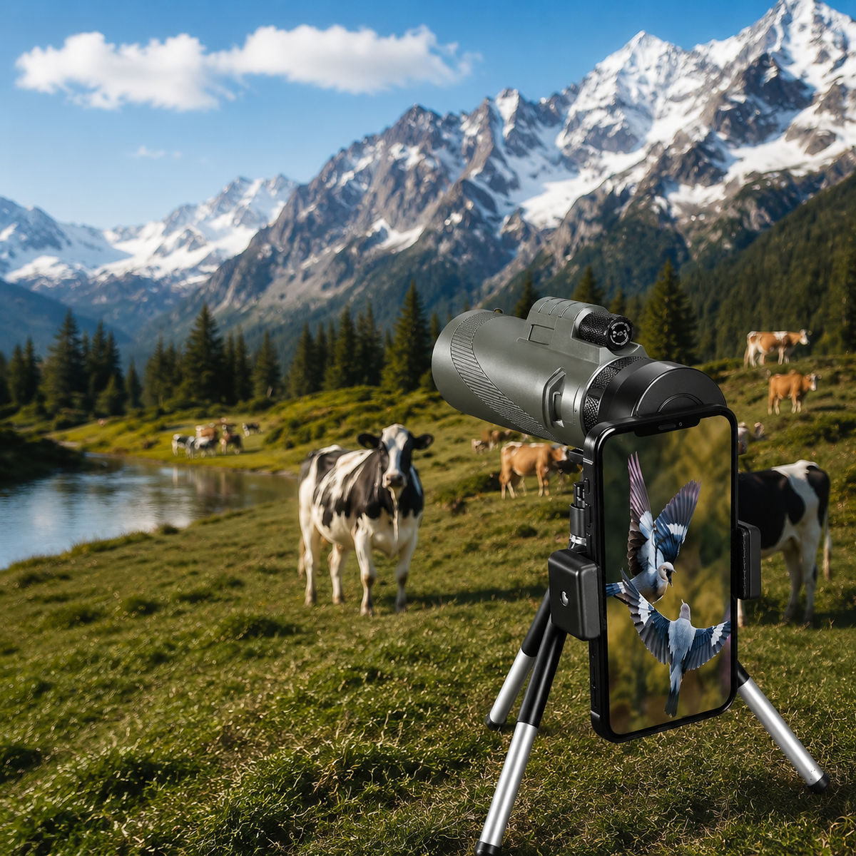 Premium Portable Zoom HD Monocular Telescope Long Range High Power Scope FMC BAK4 Optics Phone Adapter Tripod Water Resistant Outdoor Travel iPhone