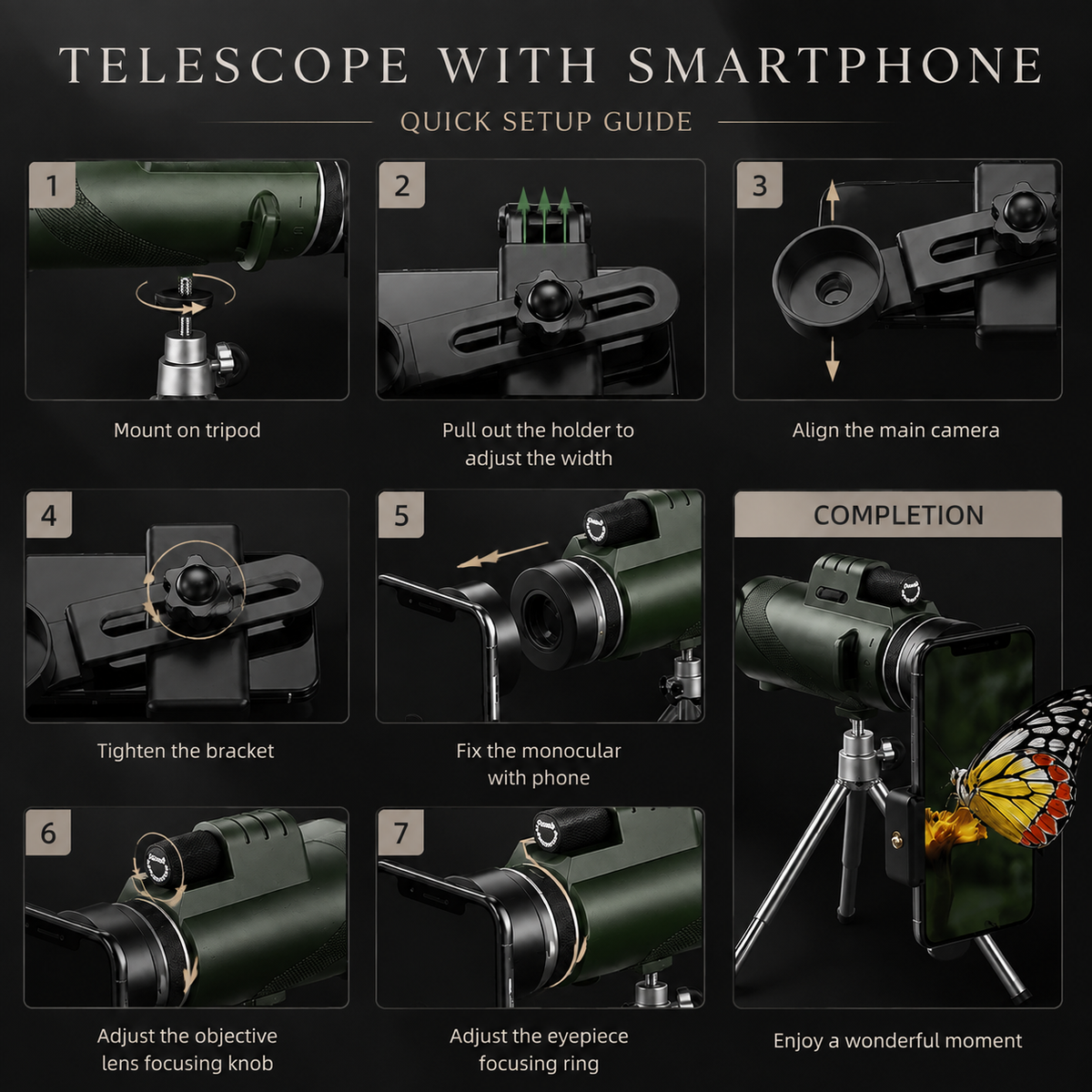 Premium Portable Zoom HD Monocular Telescope Long Range High Power Scope FMC BAK4 Optics Phone Adapter Tripod Water Resistant Outdoor Travel iPhone