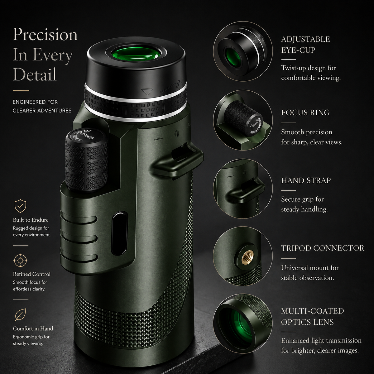 Premium Portable Zoom HD Monocular Telescope Long Range High Power Scope FMC BAK4 Optics Phone Adapter Tripod Water Resistant Outdoor Travel iPhone