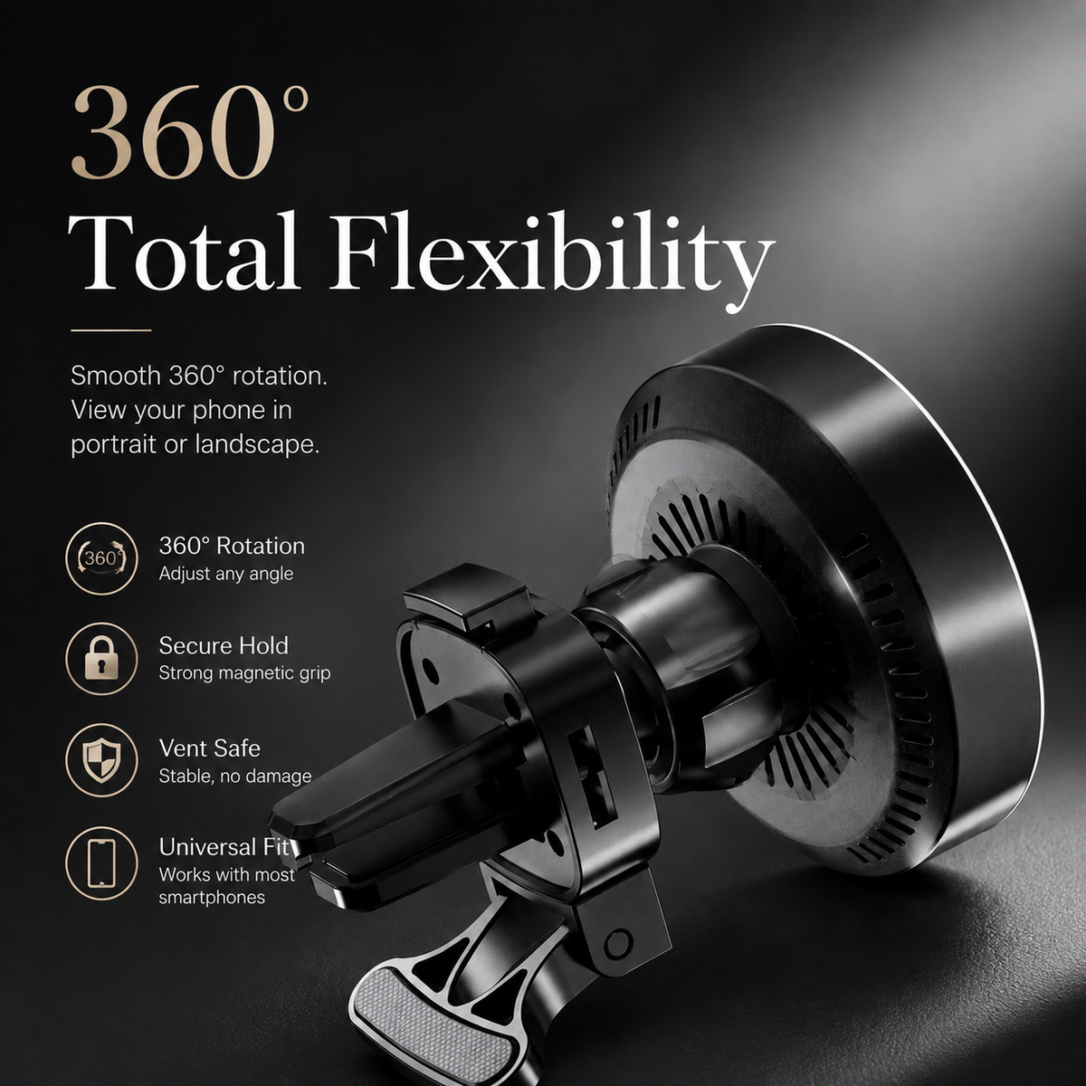 Premium RGB Magnetic Wireless Car Phone Holder 15W Qi Fast Charging Car Mount 360° Rotating Dashboard Air Vent Mount Phone Stand iPhone