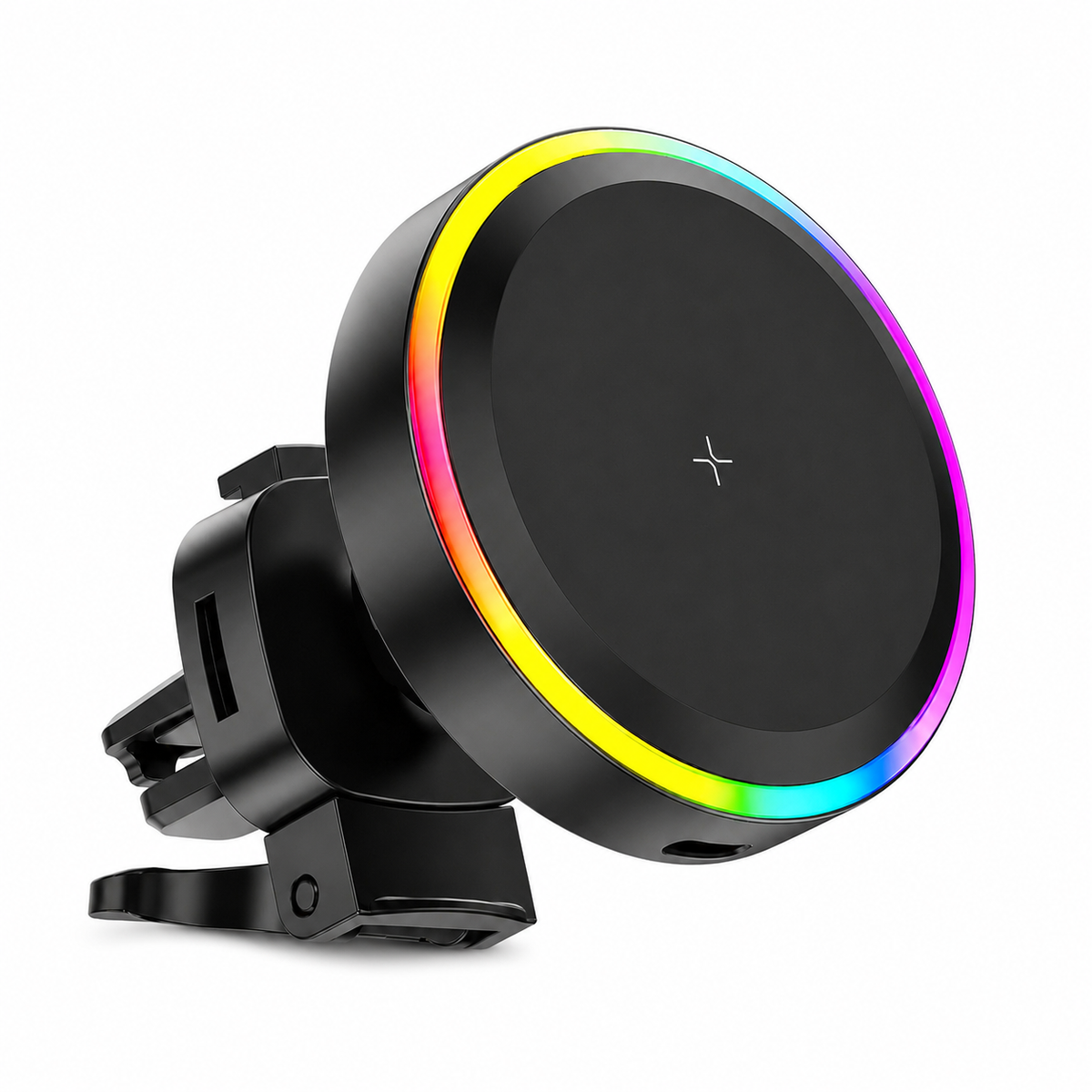 Premium RGB Magnetic Wireless Car Phone Holder 15W Qi Fast Charging Car Mount 360° Rotating Dashboard Air Vent Mount Phone Stand iPhone