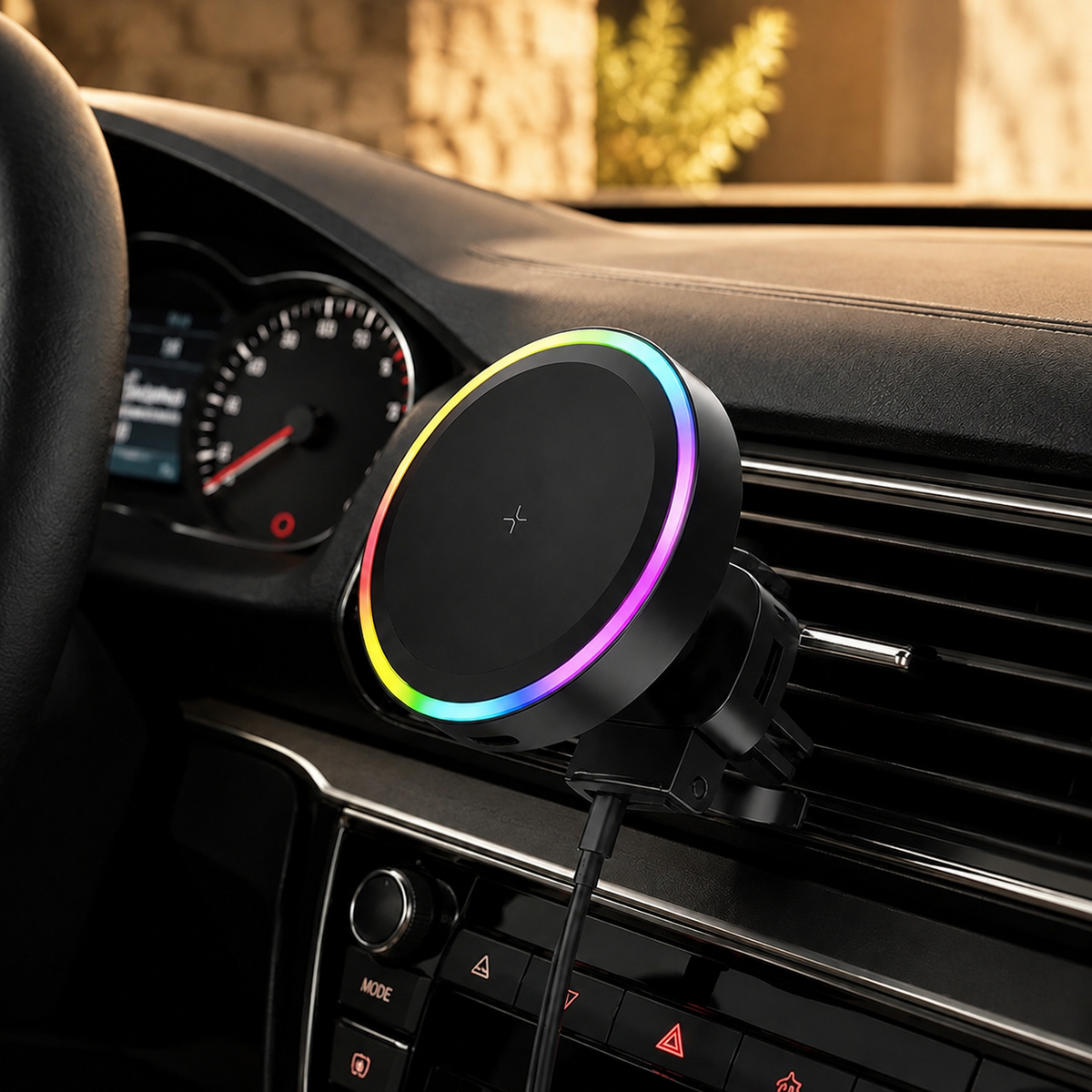 Premium RGB Magnetic Wireless Car Phone Holder 15W Qi Fast Charging Car Mount 360° Rotating Dashboard Air Vent Mount Phone Stand iPhone