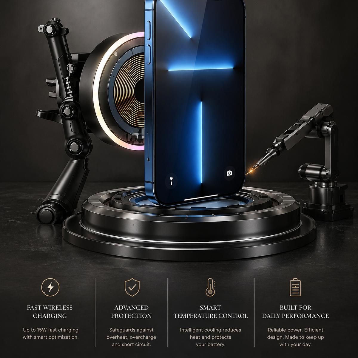 Premium RGB Magnetic Wireless Car Phone Holder 15W Qi Fast Charging Car Mount 360° Rotating Dashboard Air Vent Mount Phone Stand iPhone