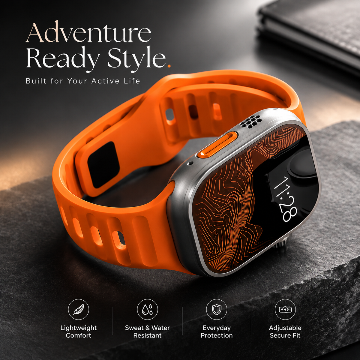 Premium Silicone Sport Watch Band Soft Waterproof Adjustable Replacement Strap Breathable Lightweight Smartwatch Wristband Quick Release Secure Fit