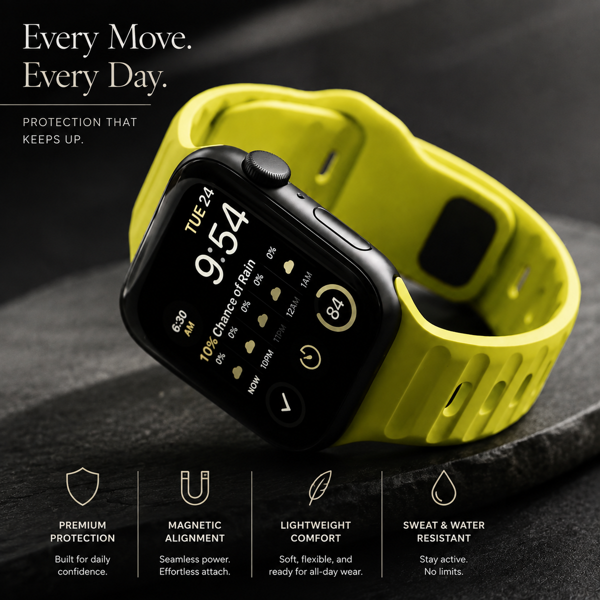 Premium Silicone Sport Watch Band Soft Waterproof Adjustable Replacement Strap Breathable Lightweight Smartwatch Wristband Quick Release Secure Fit