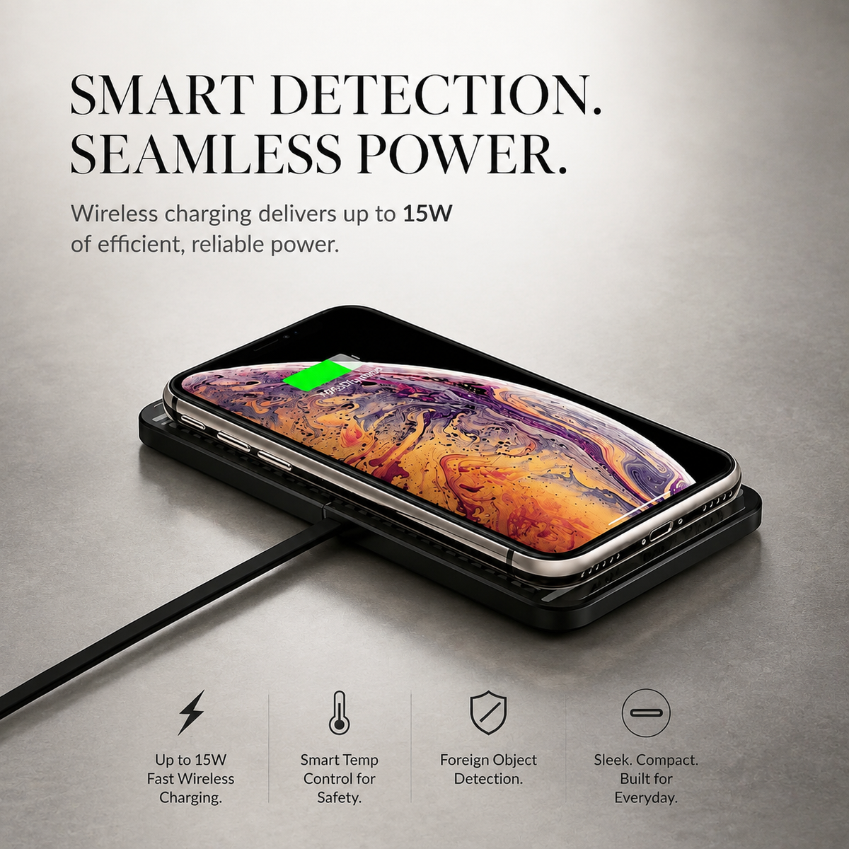 Premium Wireless Car Charger 15W Fast Wireless Charging Dashboard Phone Charging Pad Anti-Slip Silicone Cradle Dock Compatible with iPhone