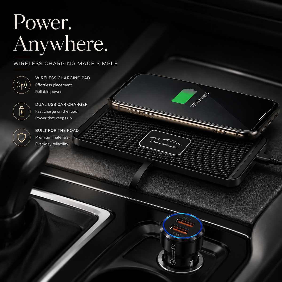 Premium Wireless Car Charger 15W Fast Wireless Charging Dashboard Phone Charging Pad Anti-Slip Silicone Cradle Dock Compatible with iPhone