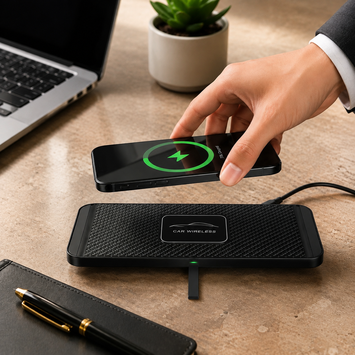 Premium Wireless Car Charger 15W Fast Wireless Charging Dashboard Phone Charging Pad Anti-Slip Silicone Cradle Dock Compatible with iPhone