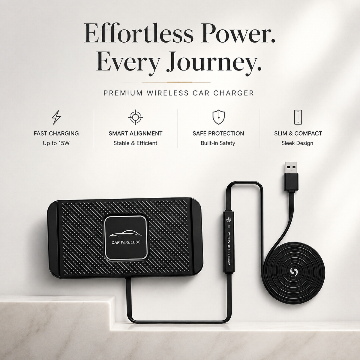 Premium Wireless Car Charger 15W Fast Wireless Charging Dashboard Phone Charging Pad Anti-Slip Silicone Cradle Dock Compatible with iPhone