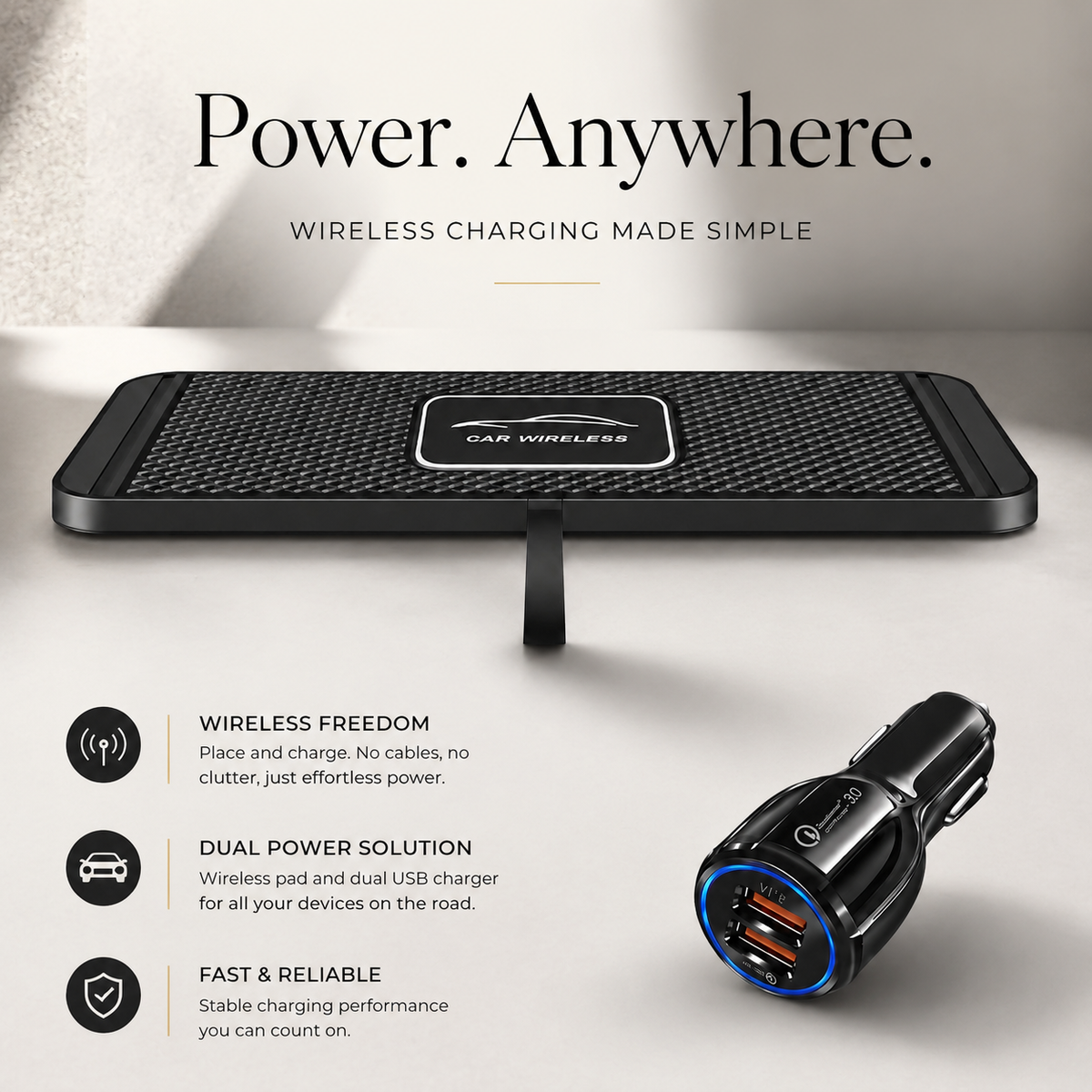 Premium Wireless Car Charger 15W Fast Wireless Charging Dashboard Phone Charging Pad Anti-Slip Silicone Cradle Dock Compatible with iPhone