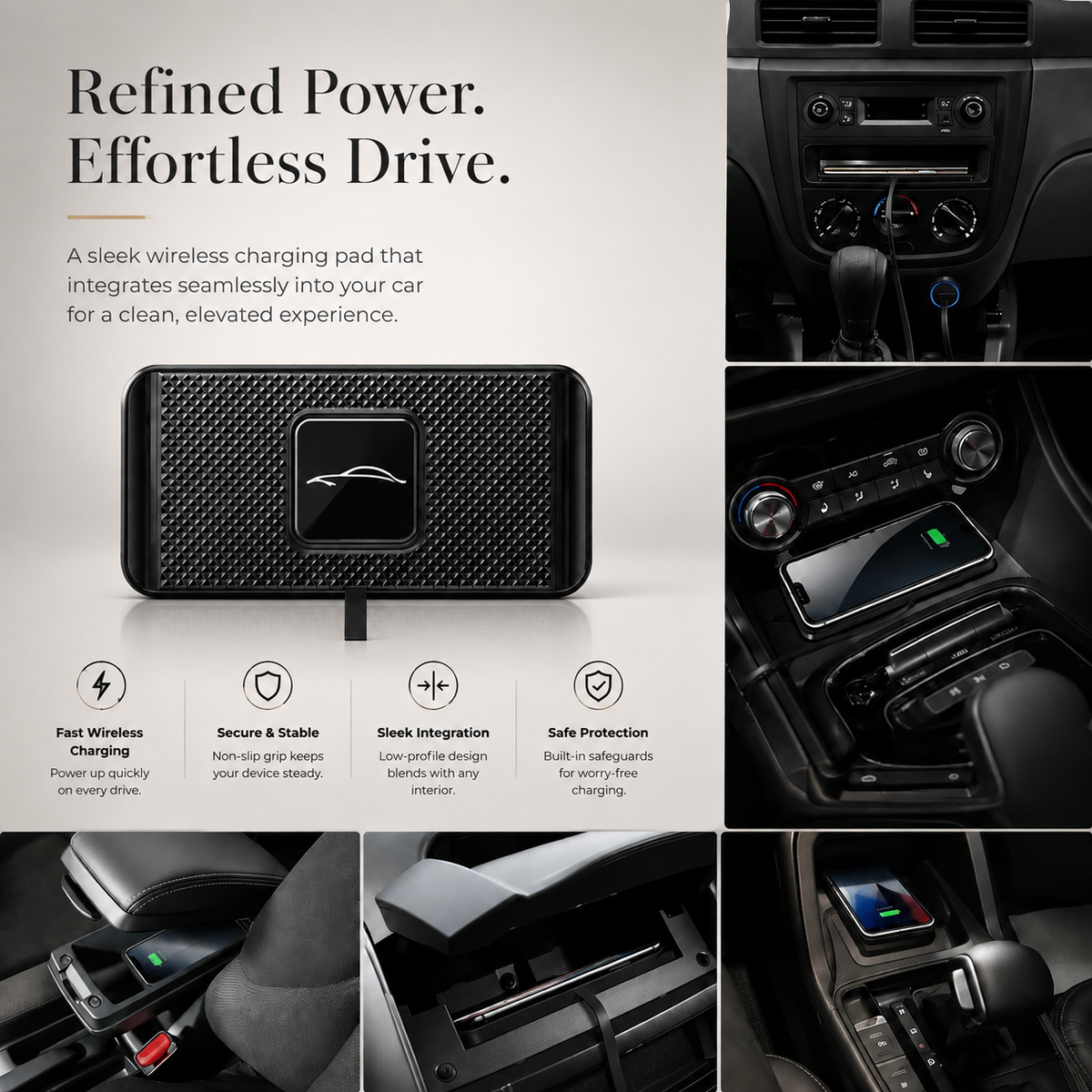 Premium Wireless Car Charger 15W Fast Wireless Charging Dashboard Phone Charging Pad Anti-Slip Silicone Cradle Dock Compatible with iPhone