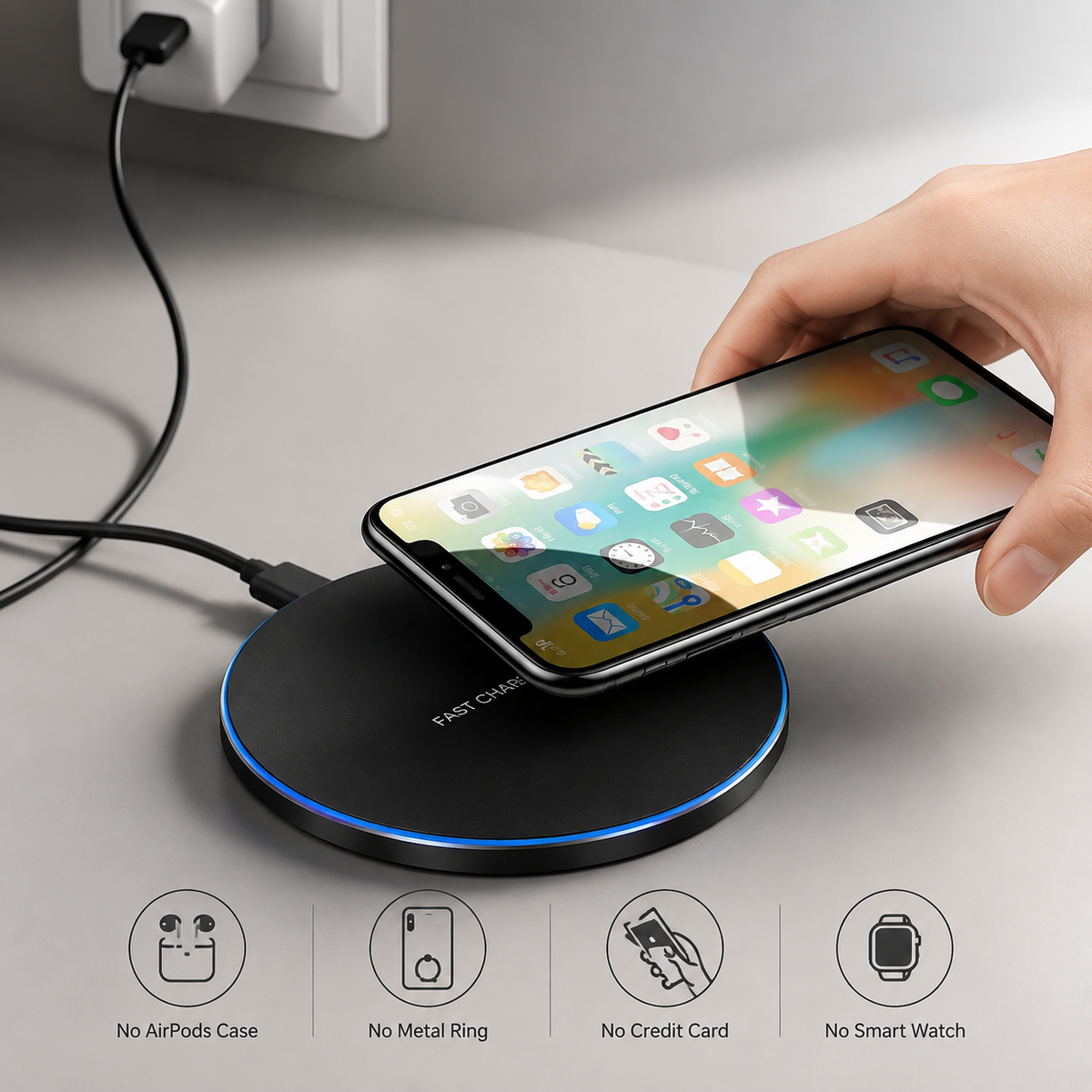 Premium Wireless Charging Pad Qi Wireless Charger USB Type C Fast Charging Slim Induction Charging Dock LED Indicator Anti Slip Safe Charging iPhone