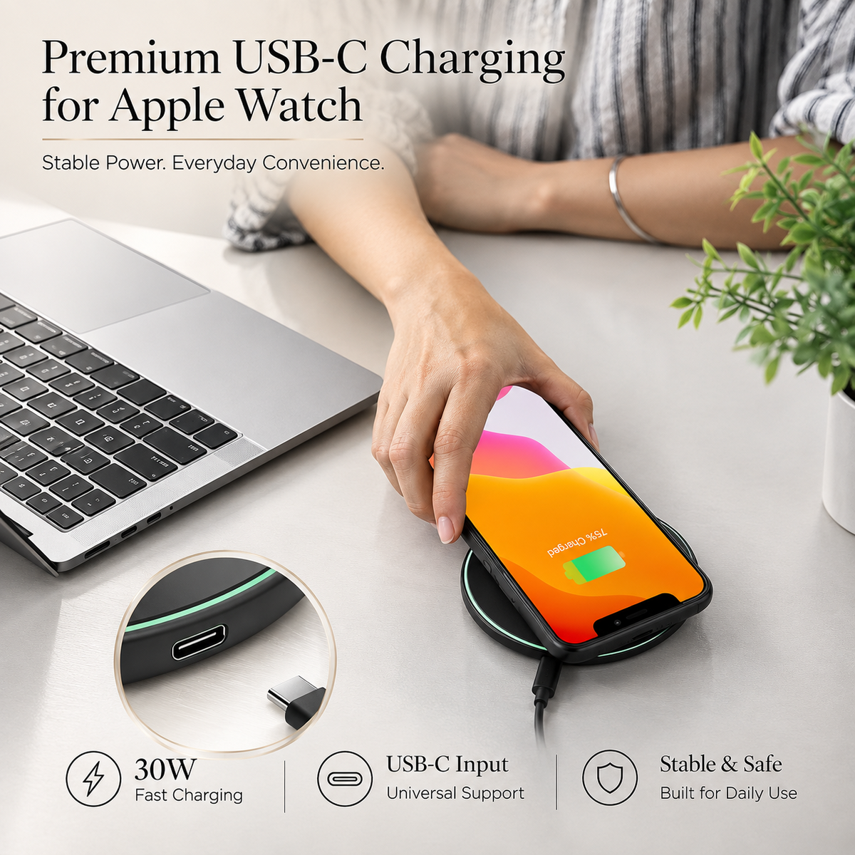 Premium Wireless Charging Pad Qi Wireless Charger USB Type C Fast Charging Slim Induction Charging Dock LED Indicator Anti Slip Safe Charging iPhone