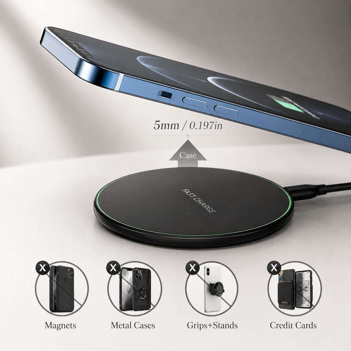 Premium Wireless Charging Pad Qi Wireless Charger USB Type C Fast Charging Slim Induction Charging Dock LED Indicator Anti Slip Safe Charging iPhone