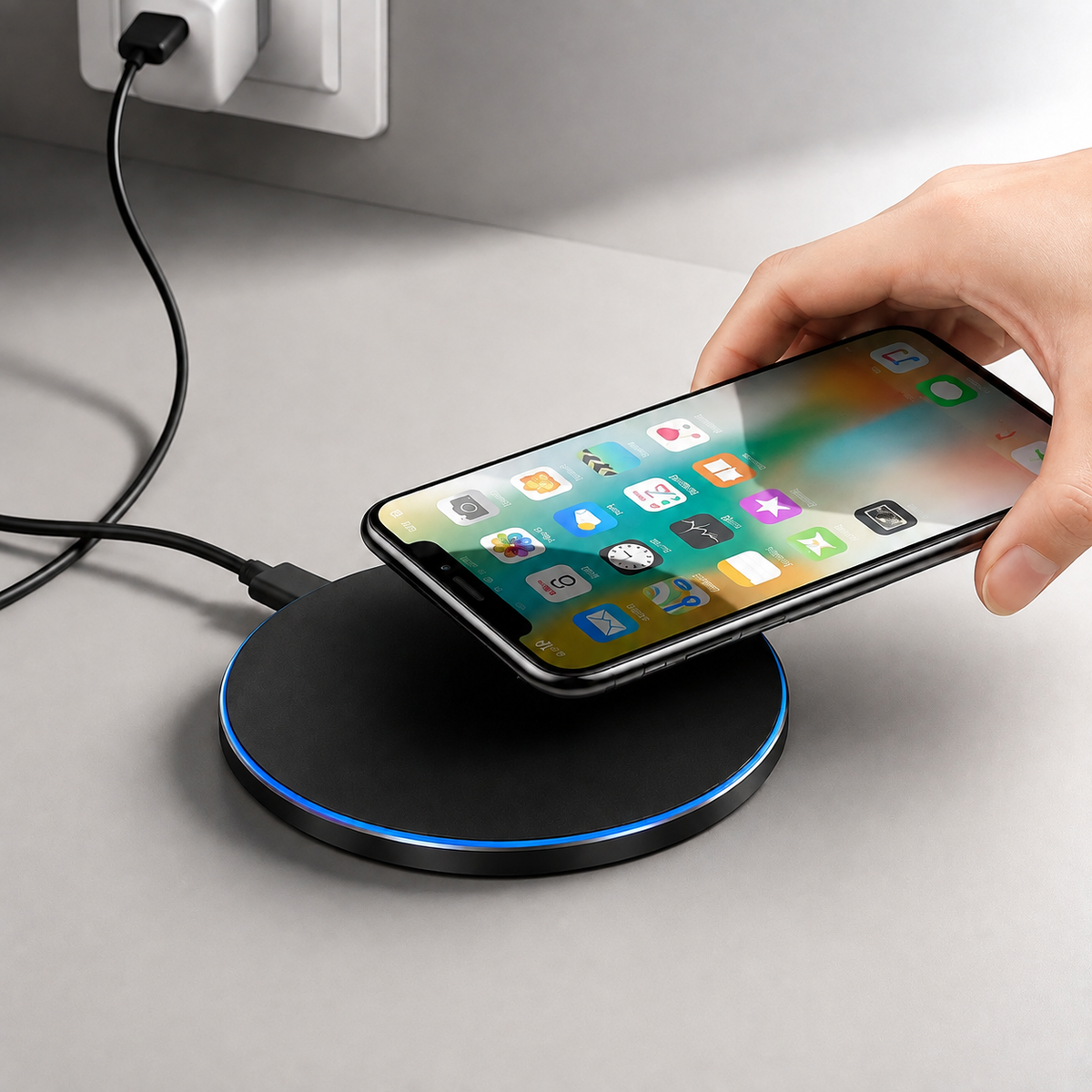 Premium Wireless Charging Pad Qi Wireless Charger USB Type C Fast Charging Slim Induction Charging Dock LED Indicator Anti Slip Safe Charging iPhone