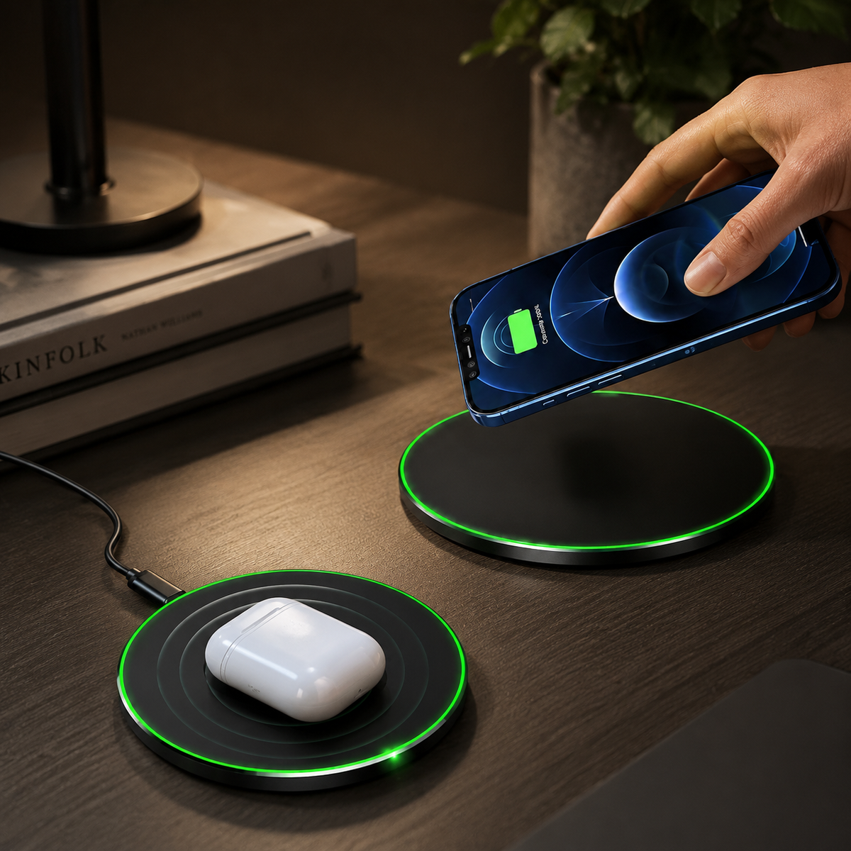 Premium Wireless Charging Pad Qi Wireless Charger USB Type C Fast Charging Slim Induction Charging Dock LED Indicator Anti Slip Safe Charging iPhone