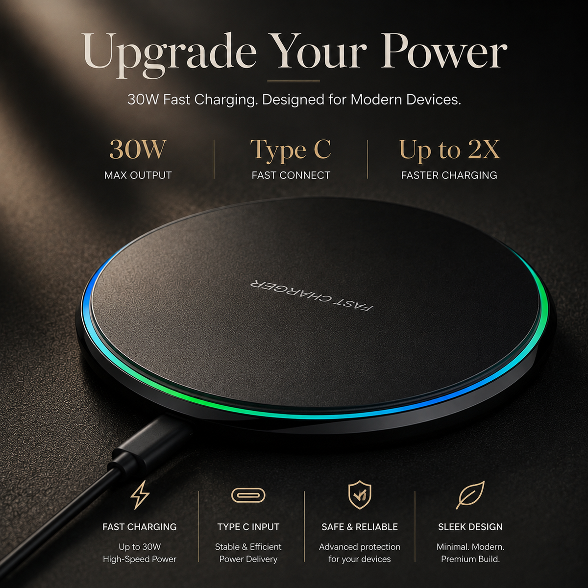 Premium Wireless Charging Pad Qi Wireless Charger USB Type C Fast Charging Slim Induction Charging Dock LED Indicator Anti Slip Safe Charging iPhone