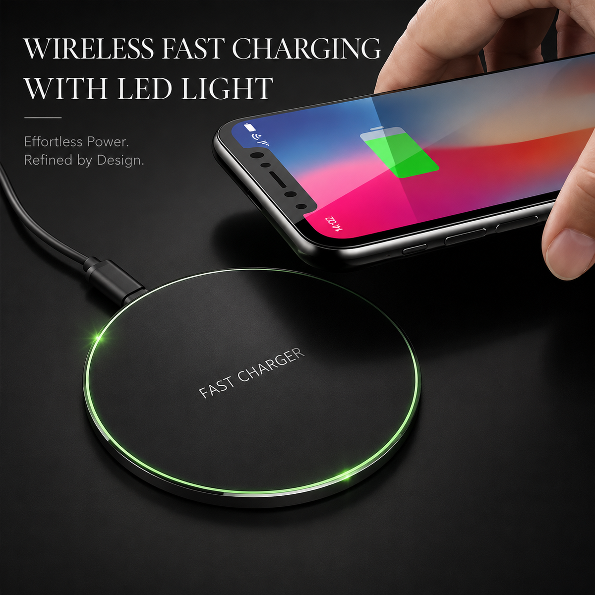 Premium Wireless Charging Pad Qi Wireless Charger USB Type C Fast Charging Slim Induction Charging Dock LED Indicator Anti Slip Safe Charging iPhone